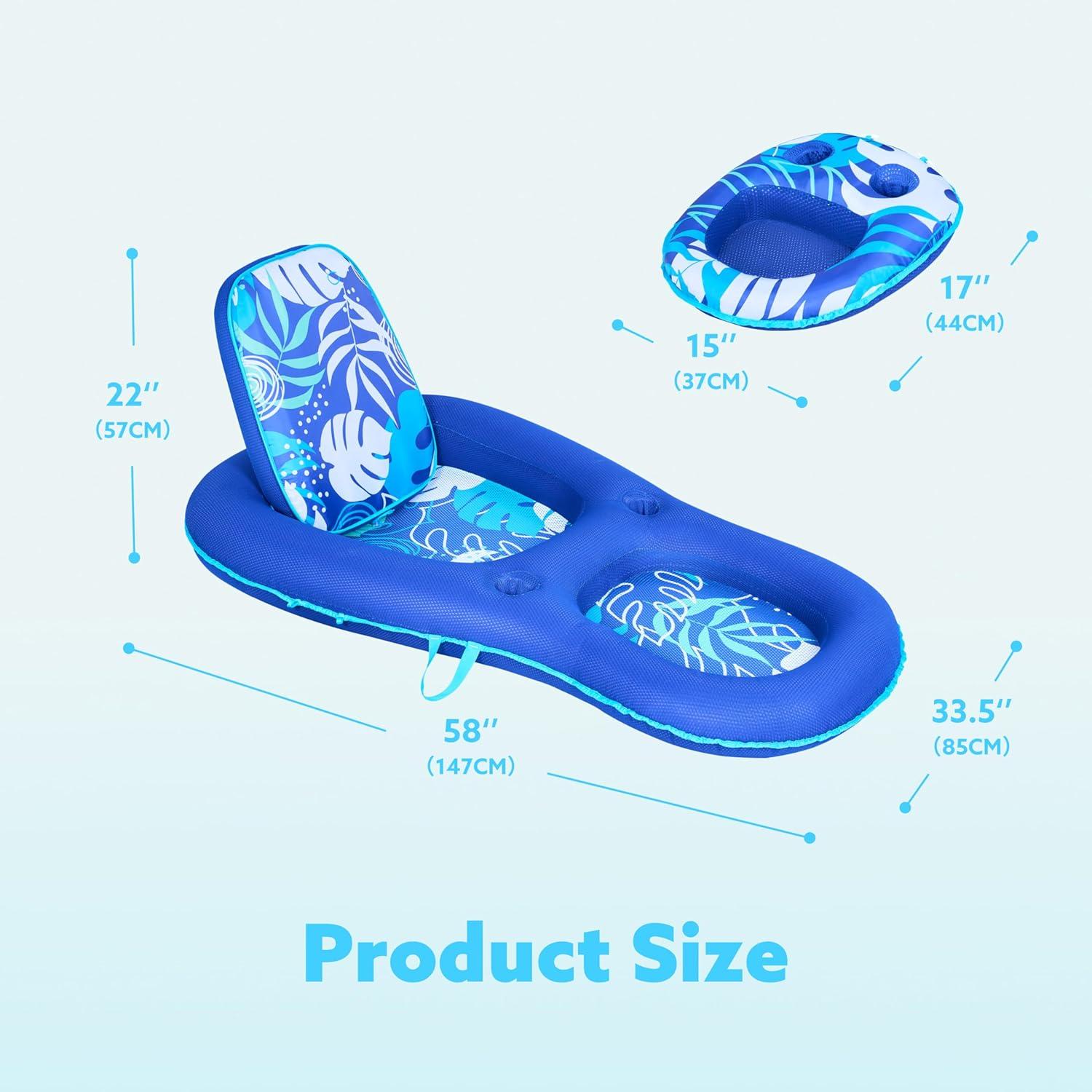 imageSLOOSH Pool Floats Lounger Adult Fabric Pool Floaties Lounge Convertible 2in1 Floating Water Floaty with Cup Holders Adjustable Backrest Recliner for Pool PartyDark Blue