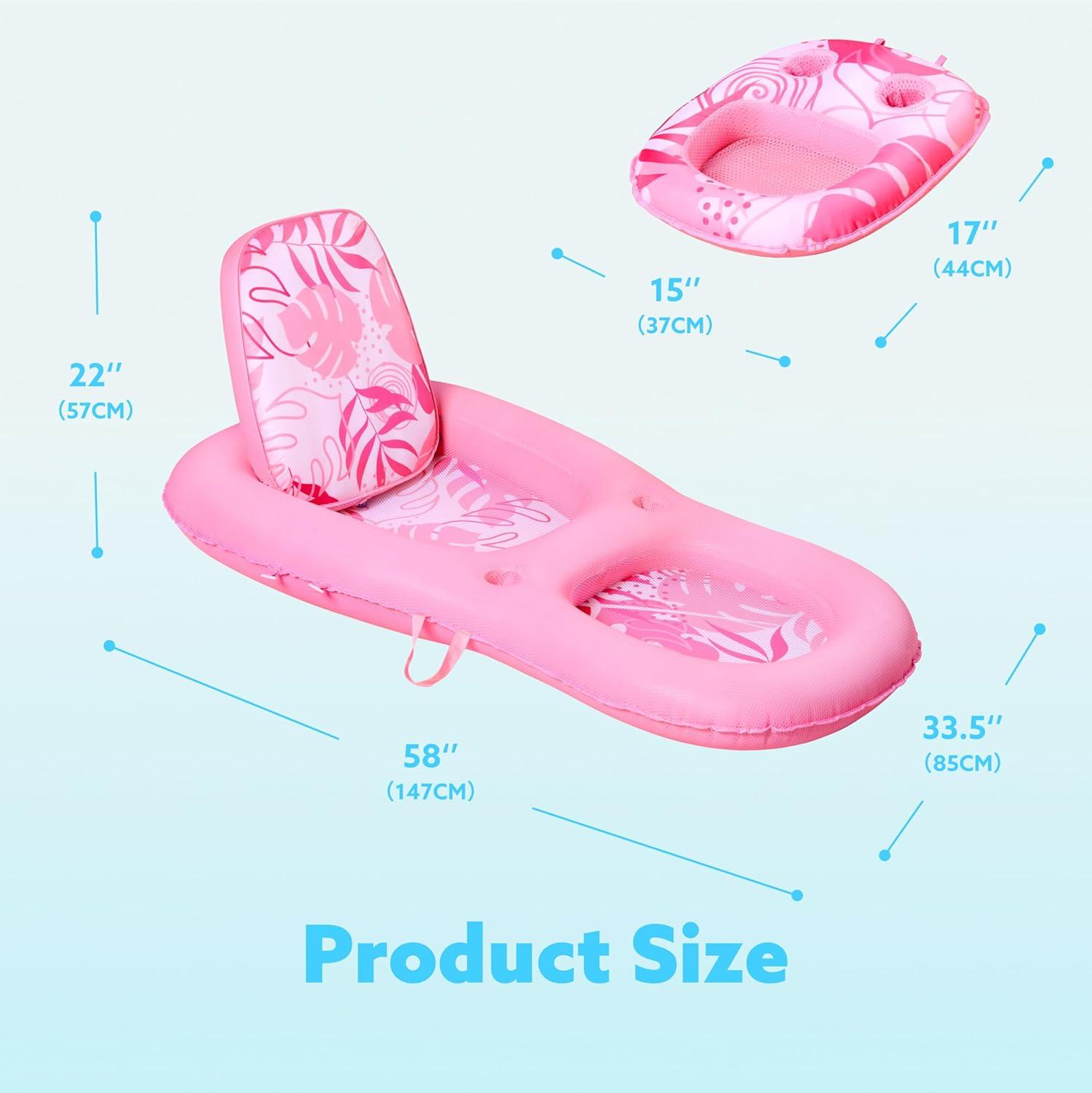 imageSLOOSH Pool Floats Lounger Adult Fabric Pool Floaties Lounge Convertible 2in1 Floating Water Floaty with Cup Holders Adjustable Backrest Recliner for Pool PartyPink