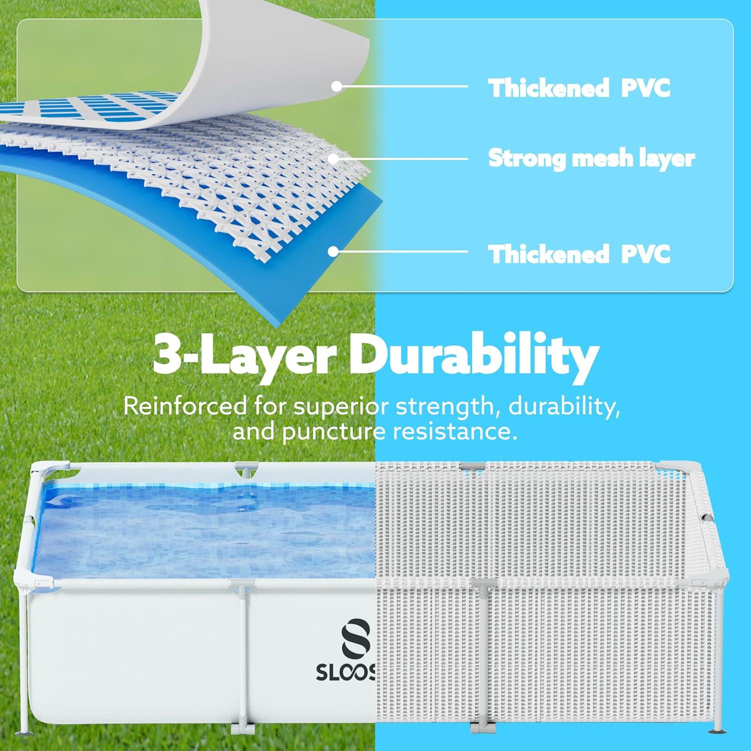imageSLOOSH Rectangular Above Ground Pool 10ft x 68ft x 26inch Outdoor Frame Above Ground Swimming Pool Set Kiddie Pool for Kids Adults with Filter Pump