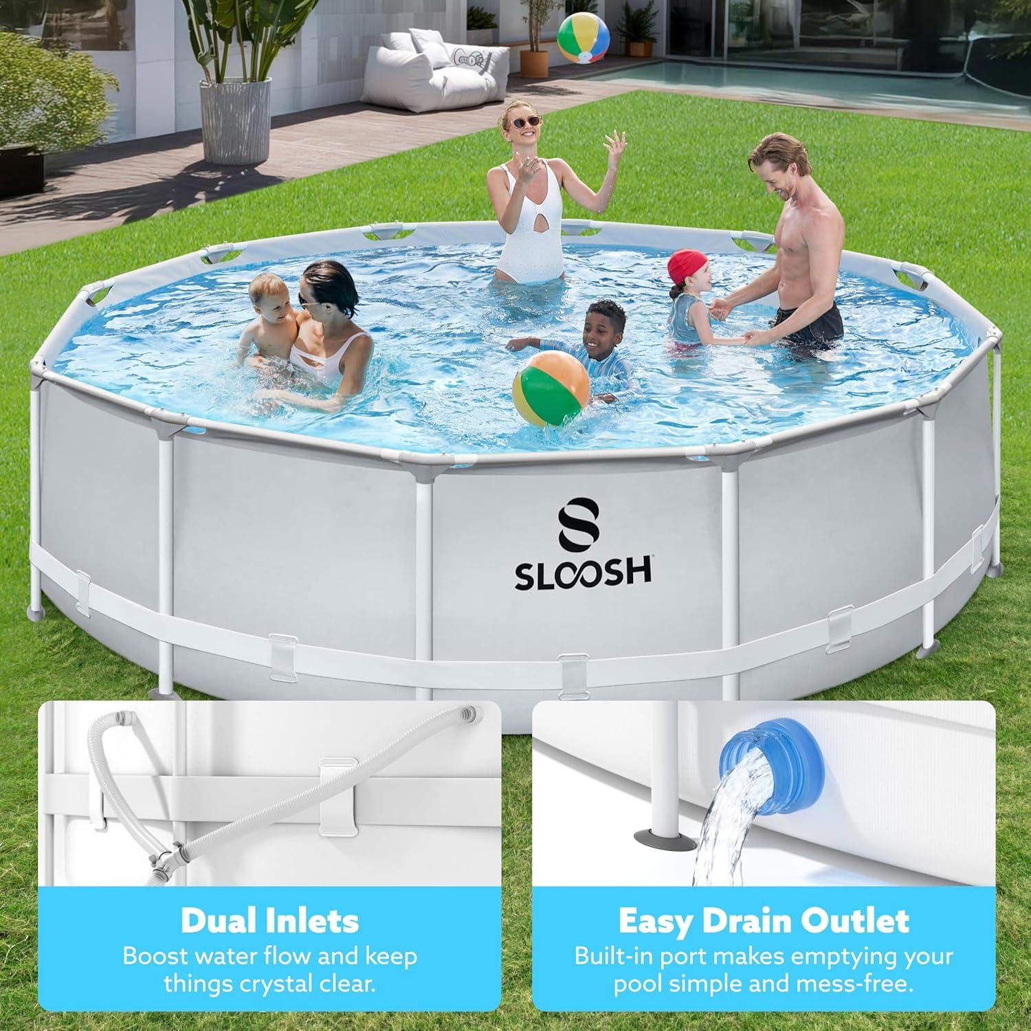 imageSLOOSH Round Above Ground Pool 12ft x 30inch Outdoor Round Frame Above Ground Swimming Pool Set for Kids Adults with Filter Pump12ft x 30inch