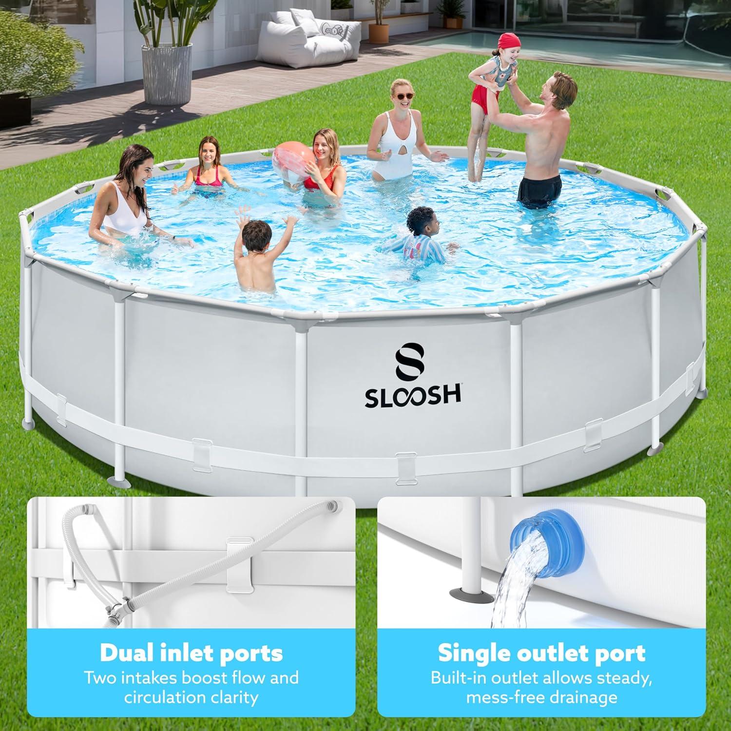 imageSLOOSH Round Above Ground Pool 12ft x 30inch Outdoor Round Frame Above Ground Swimming Pool Set for Kids Adults with Filter Pump15ft x 42inch