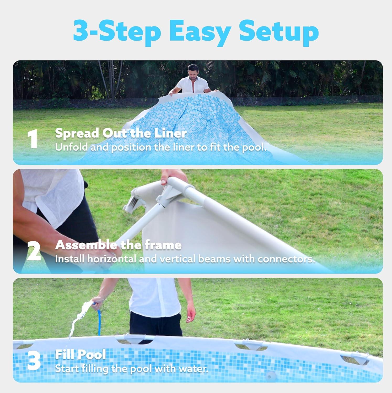 imageSLOOSH Round Above Ground Pool 12ft x 30inch Outdoor Round Frame Above Ground Swimming Pool Set for Kids Adults with Filter Pump15ft x 42inch