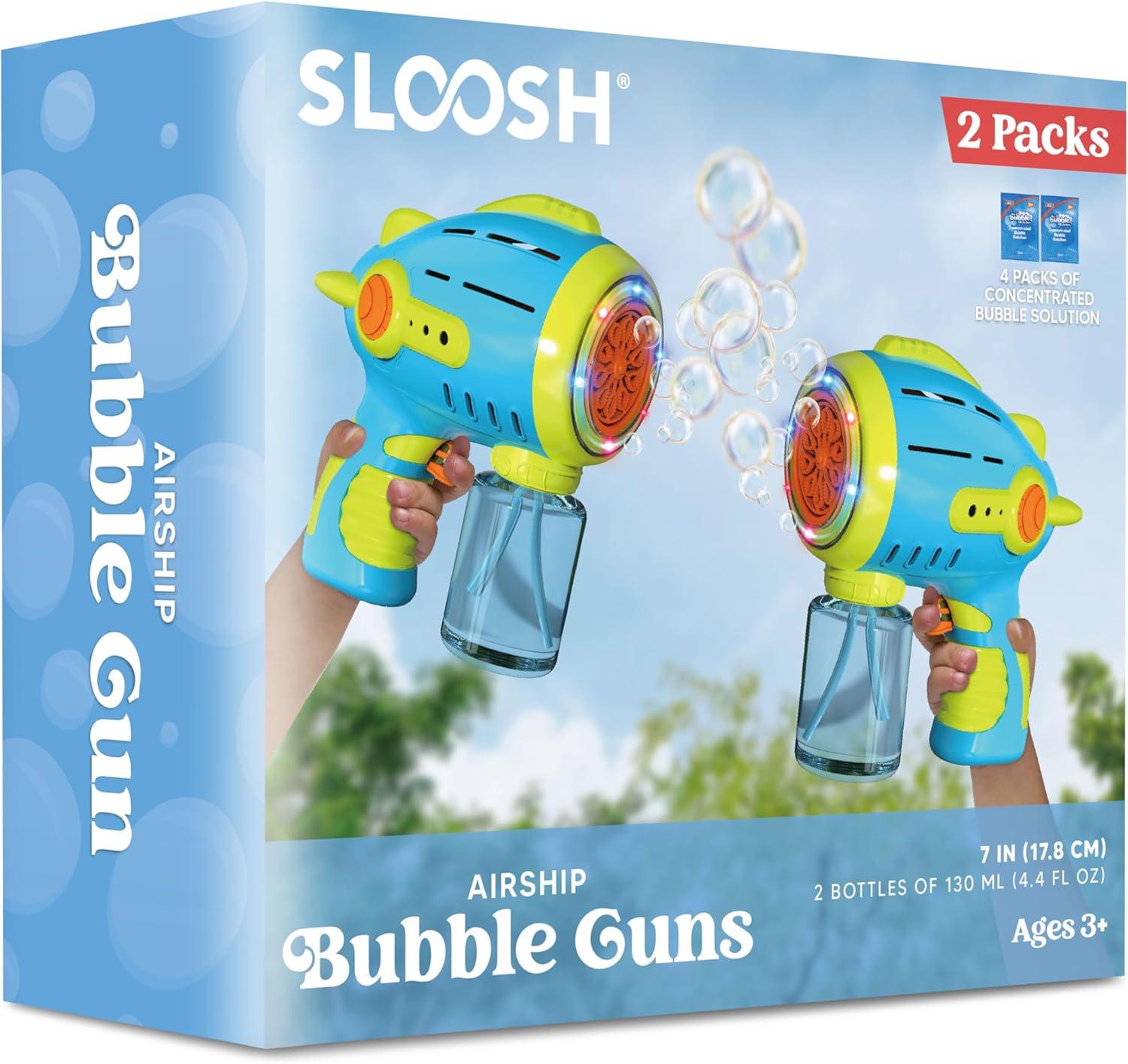 imageSloosh 2 Packs Bubble Gun for Kids with 10 Holes Bubble Machine Gun for Toddlers 13 Automatic Light Up Airship Blower with 2 Bottles 4 Bags Refill Solution Summer Outdoor Toy Party Easter Gift