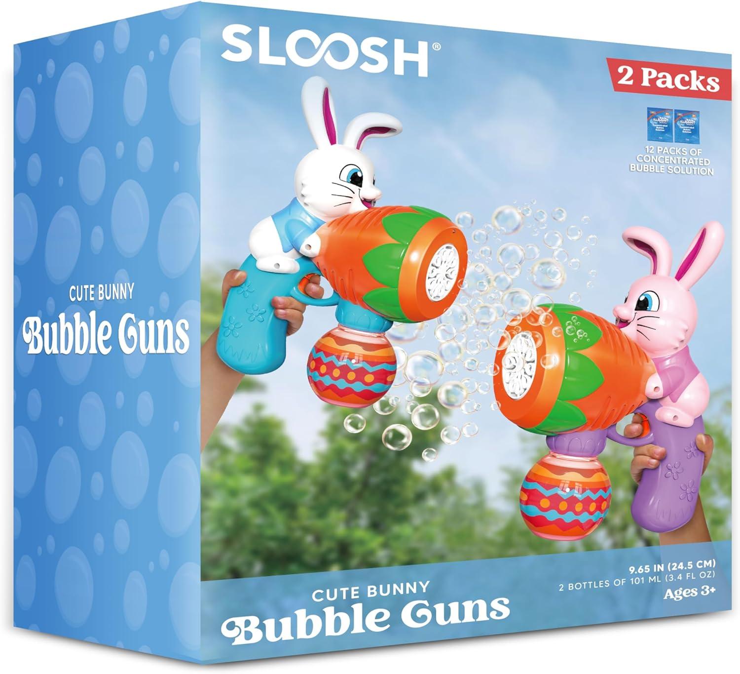 imageSloosh 2 Packs Easter Bunny Bubble Gun for Toddlers 3 Light Up Bunny Bubble Blower with 12 Refill Solution for Kids Ages 48 Birthday Party Gifts Outdoor Easter