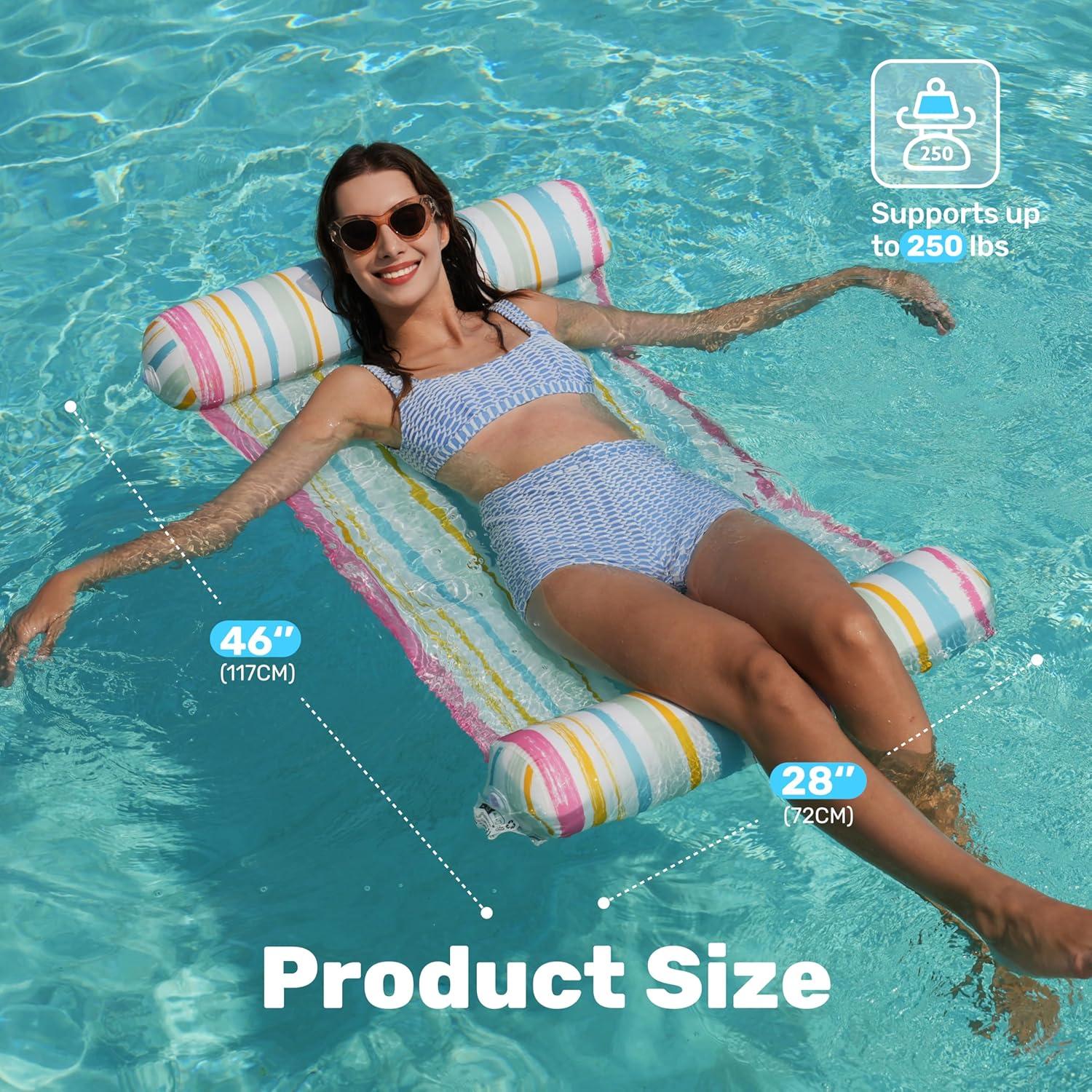 imageSloosh 3 Pack 4in1 Inflatable Pool Floats Water Hammock Lounges MultiPurpose Swimming Pool Accessories Saddle Lounge Chair Drifter for Pool Lake Outdoor BeachOrangeRedBlue