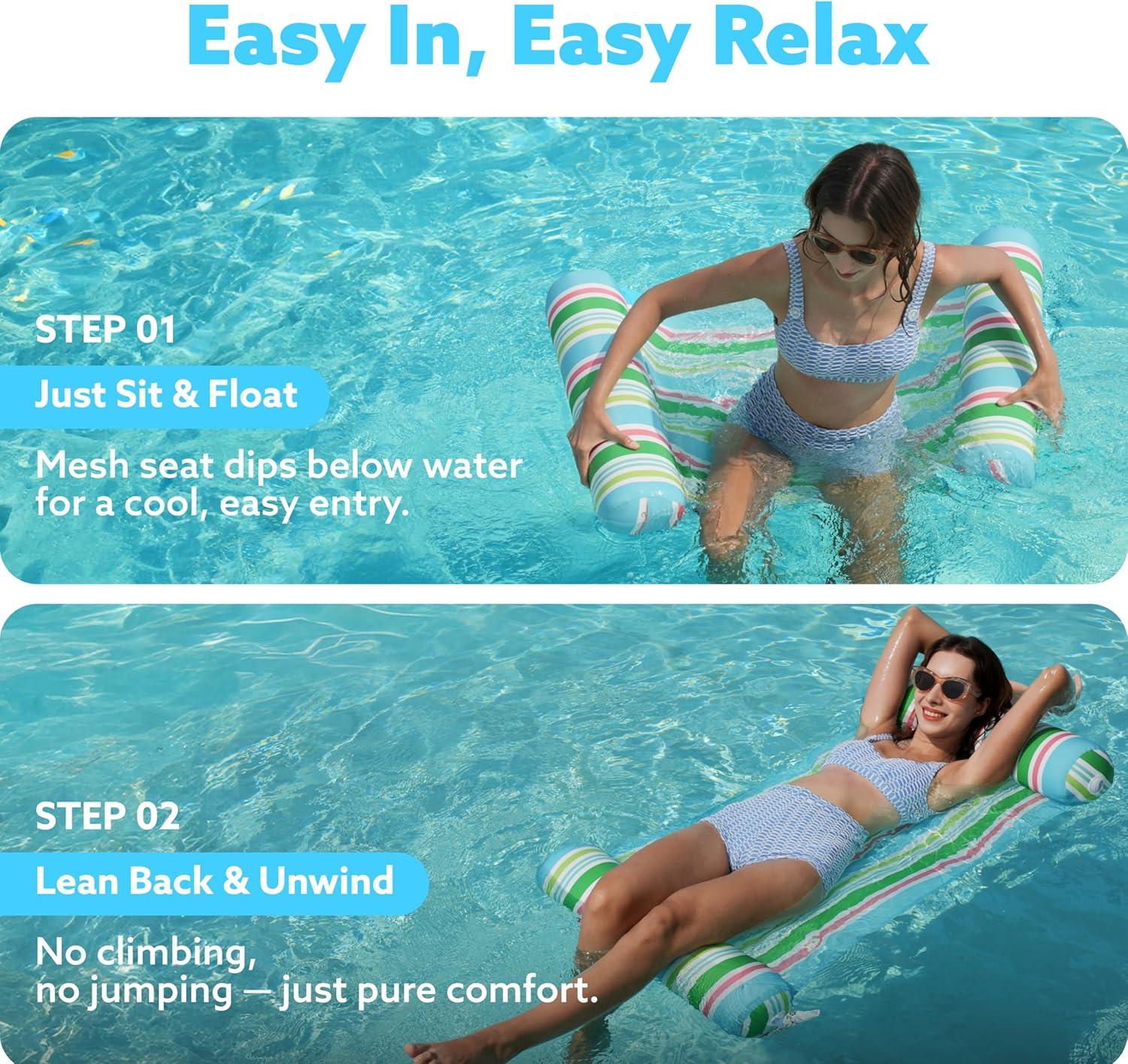 imageSloosh 3 Pack 4in1 Inflatable Pool Floats Water Hammock Lounges MultiPurpose Swimming Pool Accessories Saddle Lounge Chair Drifter for Pool Lake Outdoor BeachCyanRedDark Blue