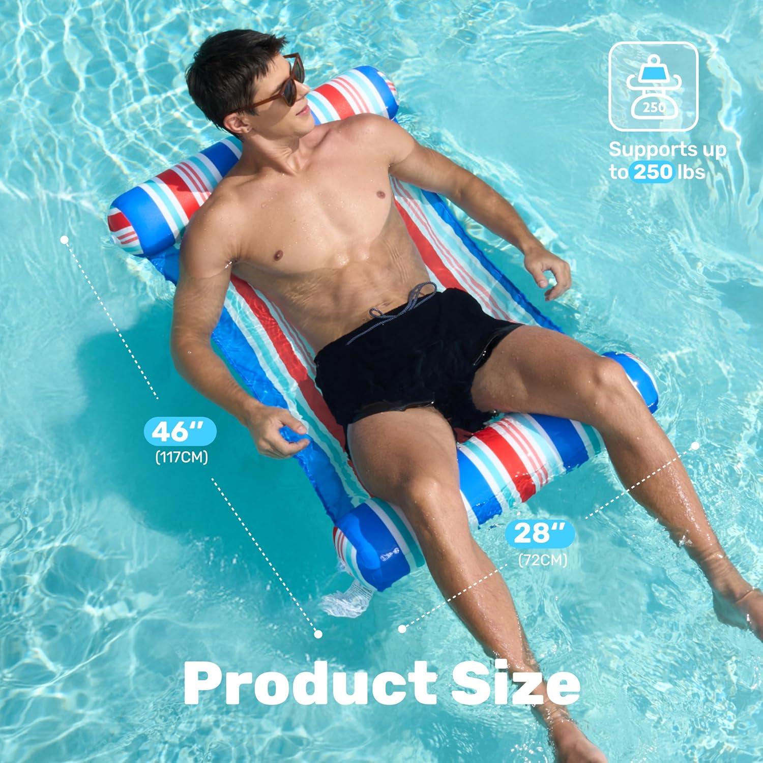 imageSloosh 3 Pack 4in1 Inflatable Pool Floats Water Hammock Lounges MultiPurpose Swimming Pool Accessories Saddle Lounge Chair Drifter for Pool Lake Outdoor BeachCyanRedDark Blue