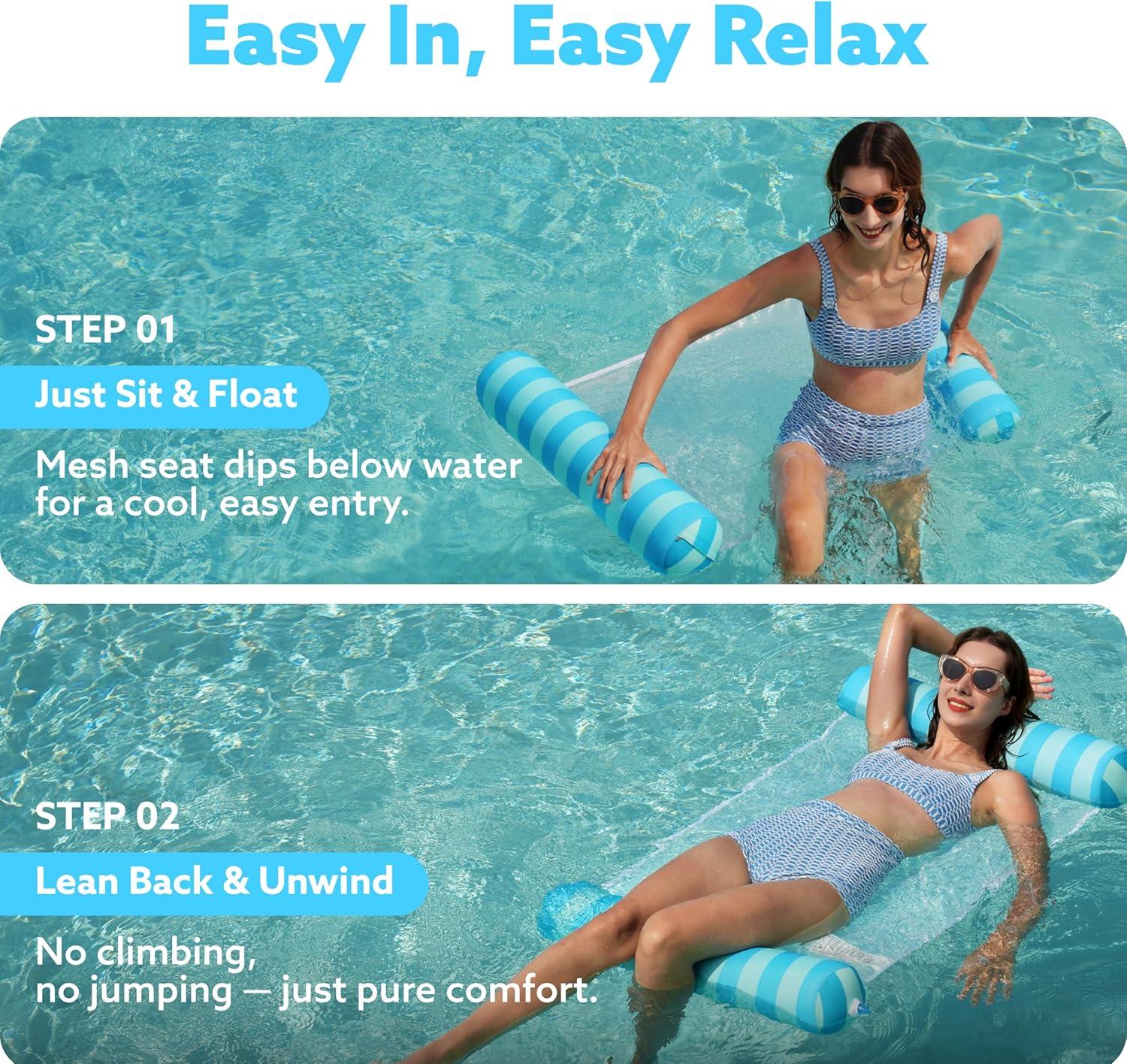 imageSloosh 3 Pack Inflatable Pool Float Hammock Water Lounges MultiPurpose Swimming Pool Accessories Saddle Lounge Chair Hammock Drifter Lake Outdoor BeachOrangeGreenBlue