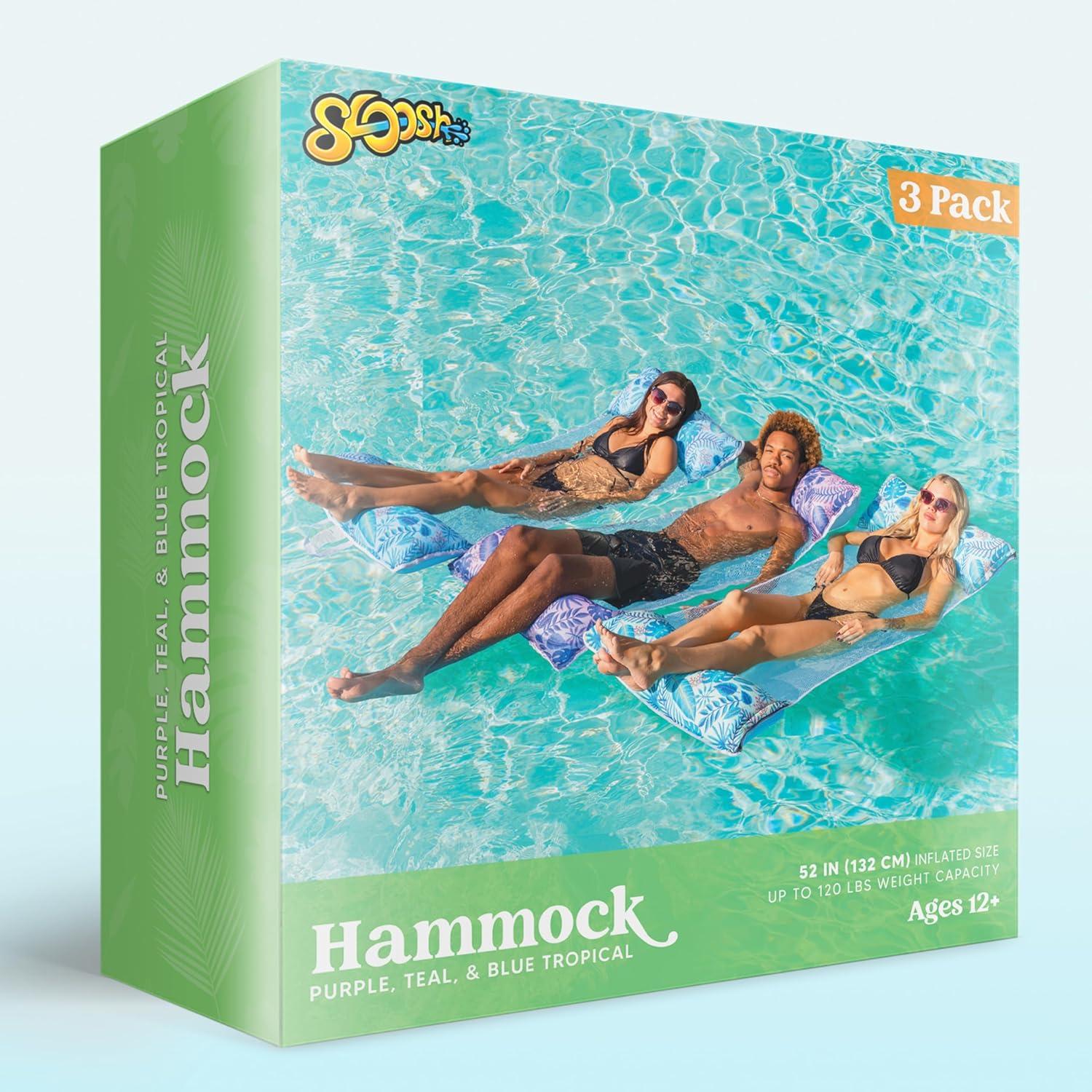imageSloosh 3 Pack Inflatable Pool Float Hammock Water Lounges MultiPurpose Swimming Pool Accessories Saddle Lounge Chair Hammock Drifter Lake Outdoor BeachCyanPurpleGreen