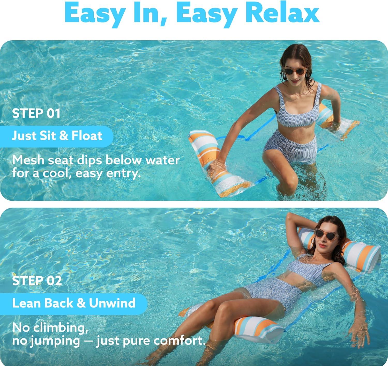 imageSloosh 3 Pack Inflatable Pool Float Hammock Water Lounges MultiPurpose Swimming Pool Accessories Saddle Lounge Chair Hammock Drifter Lake Outdoor BeachDark BlueYellowOrange