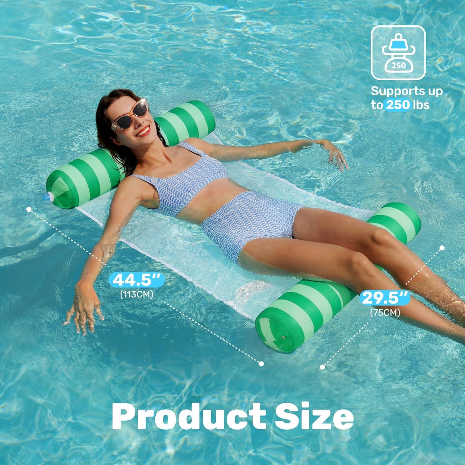 imageSloosh 3 Pack Inflatable Pool Float Hammock Water Lounges MultiPurpose Swimming Pool Accessories Saddle Lounge Chair Hammock Drifter Lake Outdoor BeachOrangeGreenBlue