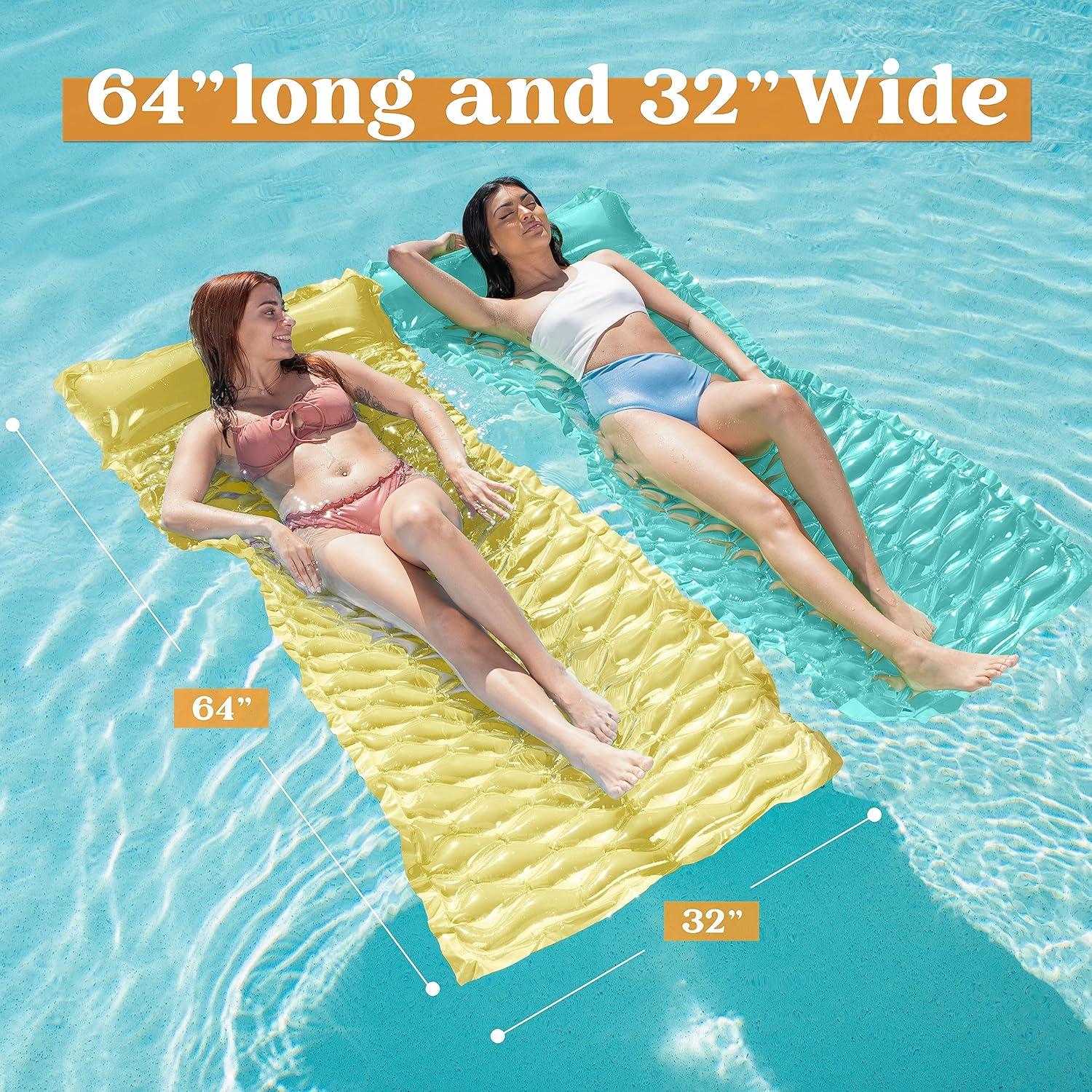 imageSloosh 3 Pack Inflatable Pool Mat Swimming Pool Mattress Float Lounge with Headrest Pool Float Air Mat for Adults 64x32 inchBluePinkYellow
