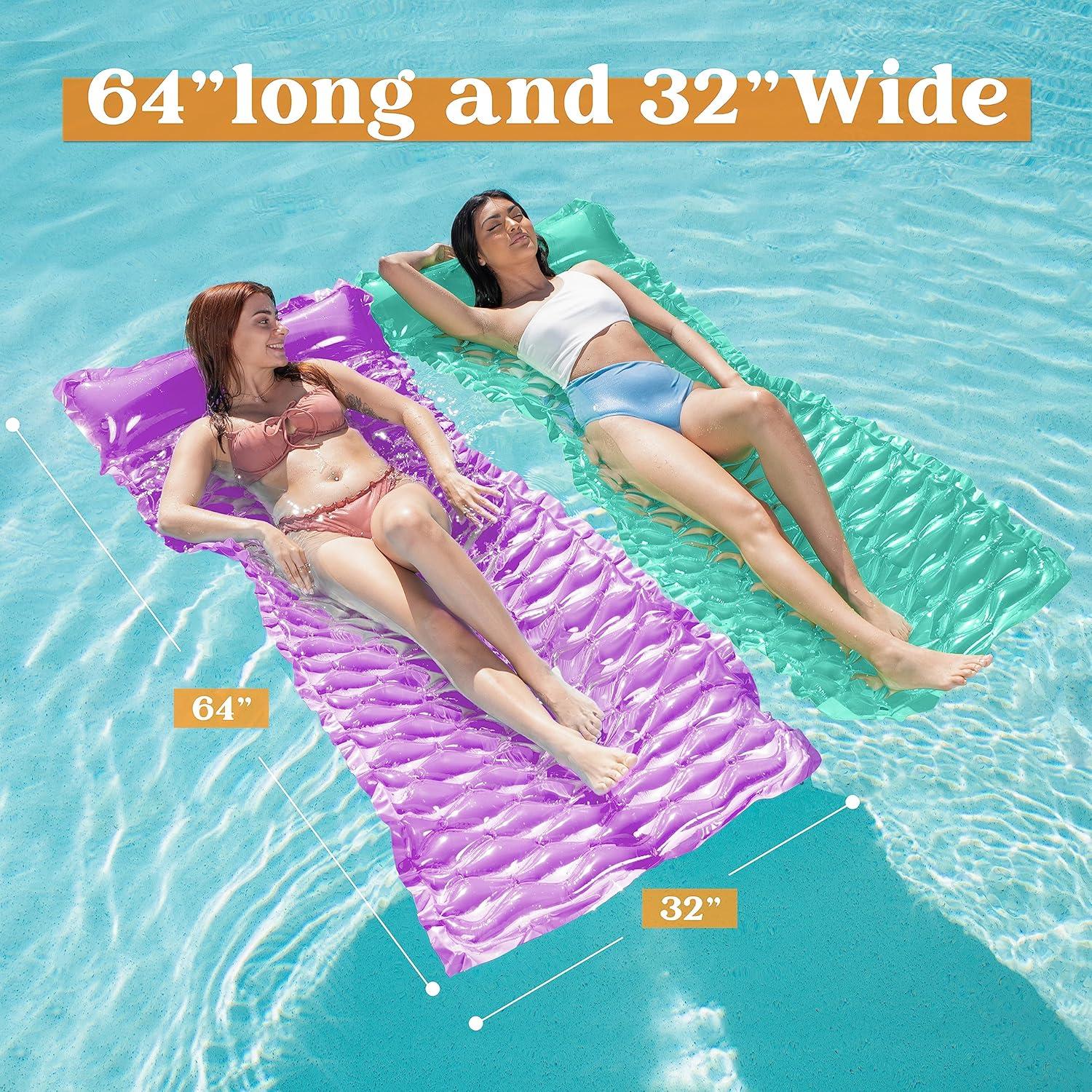 imageSloosh 3 Pack Inflatable Pool Mat Swimming Pool Mattress Float Lounge with Headrest Pool Float Air Mat for Adults 64x32 inchGreenPurpleYellow