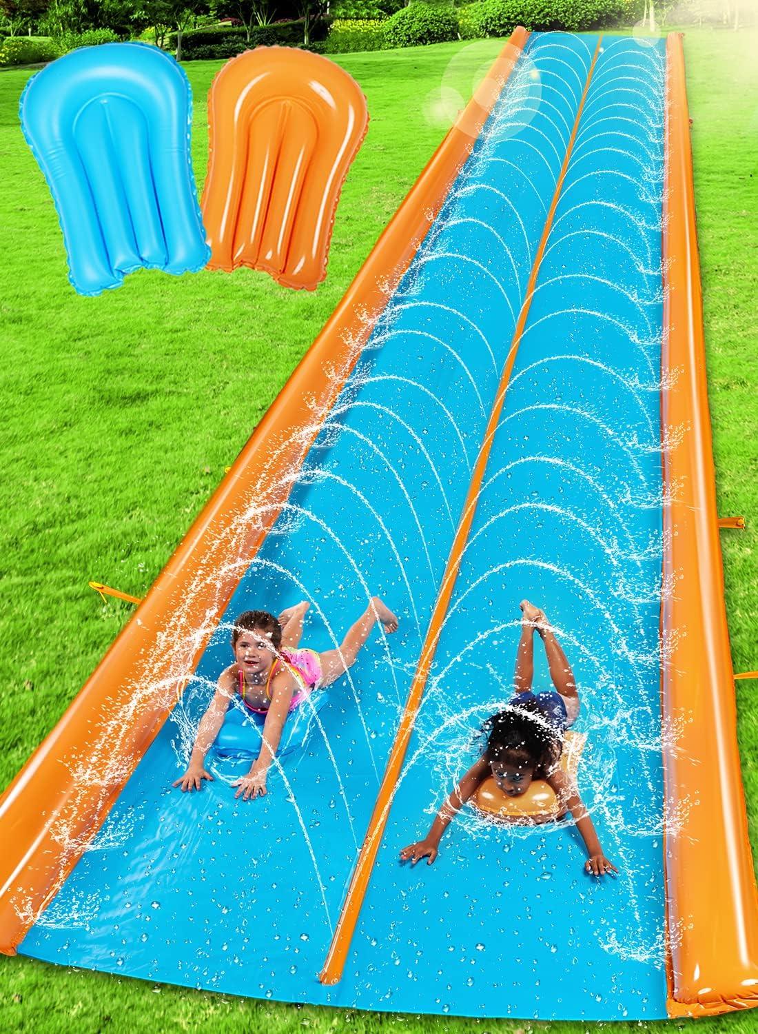 imageSloosh Double Lane Water Slide25ft x 6ft Heavy Duty Water Slip Lawn Slide with Sprinkler and 2 Inflatable Boards for Adult Kids Party Summer Yard Outdoor Play Activities