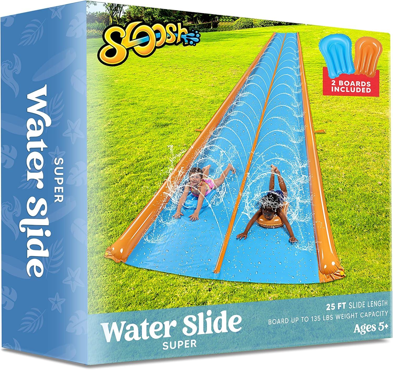 imageSloosh Double Lane Water Slide25ft x 6ft Heavy Duty Water Slip Lawn Slide with Sprinkler and 2 Inflatable Boards for Adult Kids Party Summer Yard Outdoor Play Activities