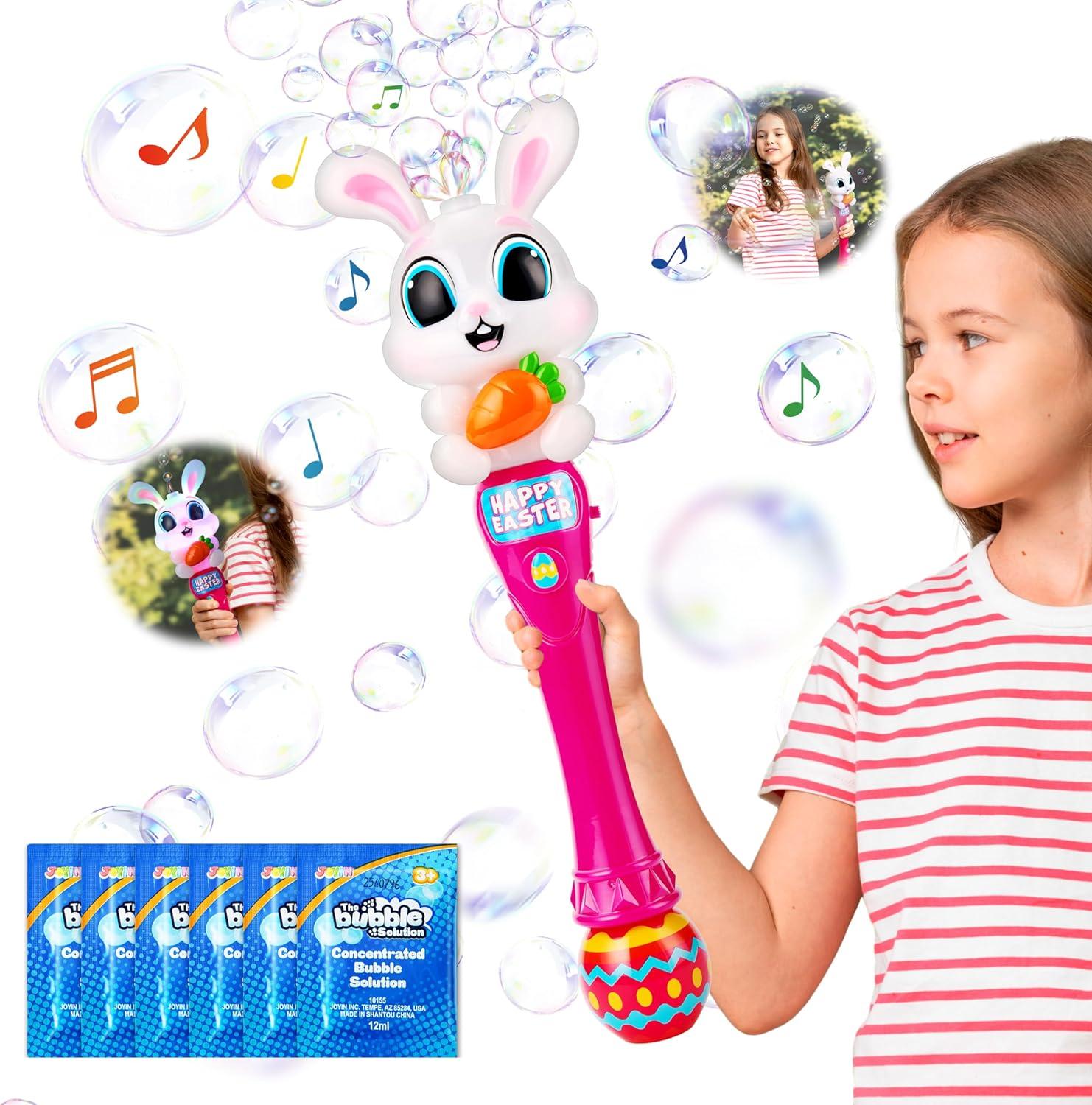 imageSloosh Easter Bunny Bubble Wand for Kids Ages3 Light Up Automatic Bubble Maker with LED amp Sound Effect for Toddler Birthday Party Gifts Outdoor Easter Basket Stuffers