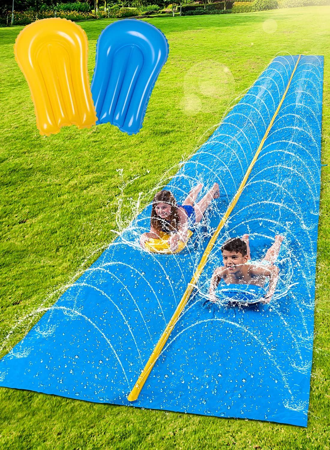 imageSloosh Huge Water Slide 30ft x 6ft Heavy Duty Lawn Water Slip with Builtin Sprinkler Slide and 2 Slip Inflatable Boards for Kids Adults Party Summer Yard Lawn Outdoor Play Activities