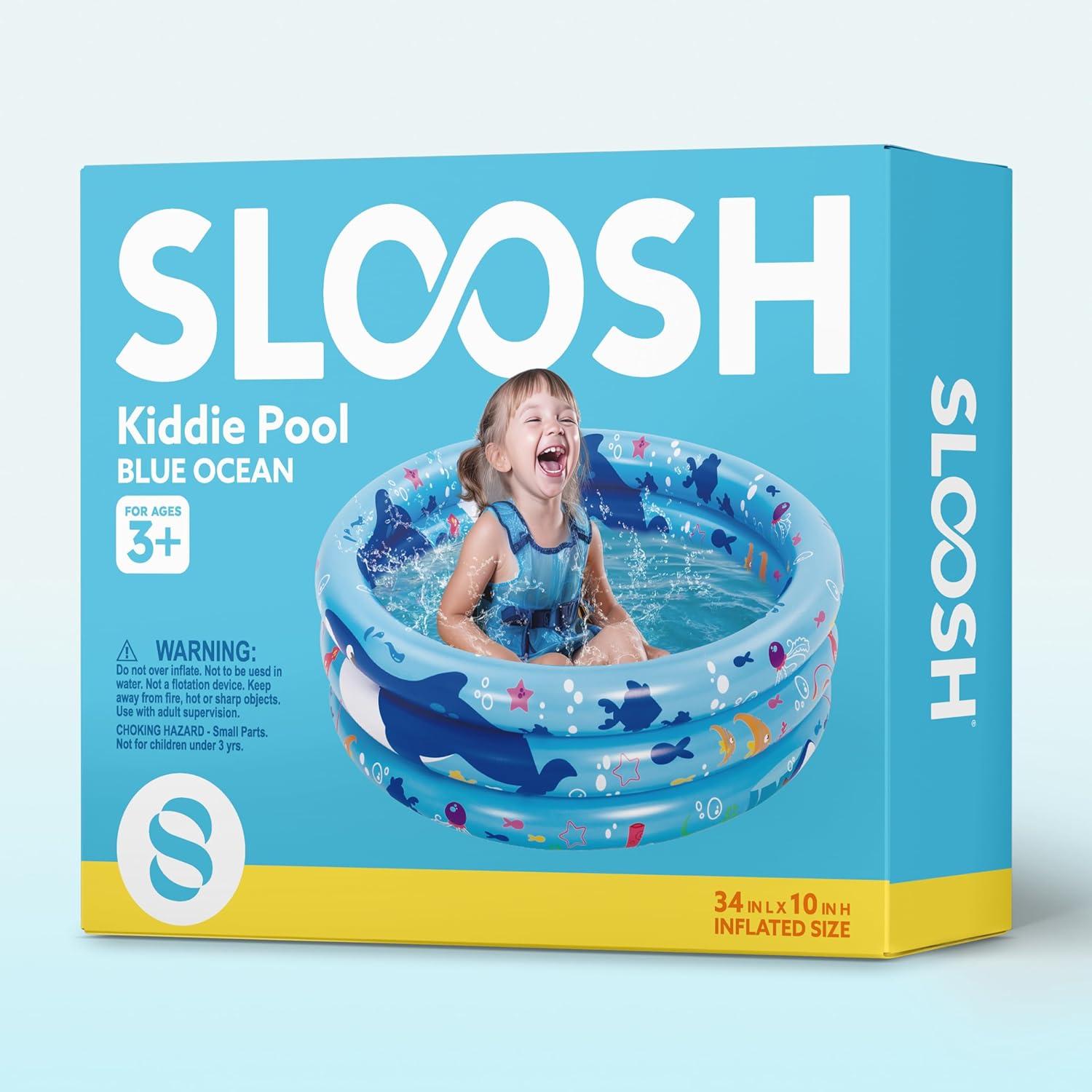 imageSloosh Inflatable Kiddie Pool 34x10 Blow Up Kid Swimming Pool3 Rings Blue Baby Pool for ToddlerPlay Pit for Dog with Geometric Pattern for Summer Water Party Backyard GardenFishWhale