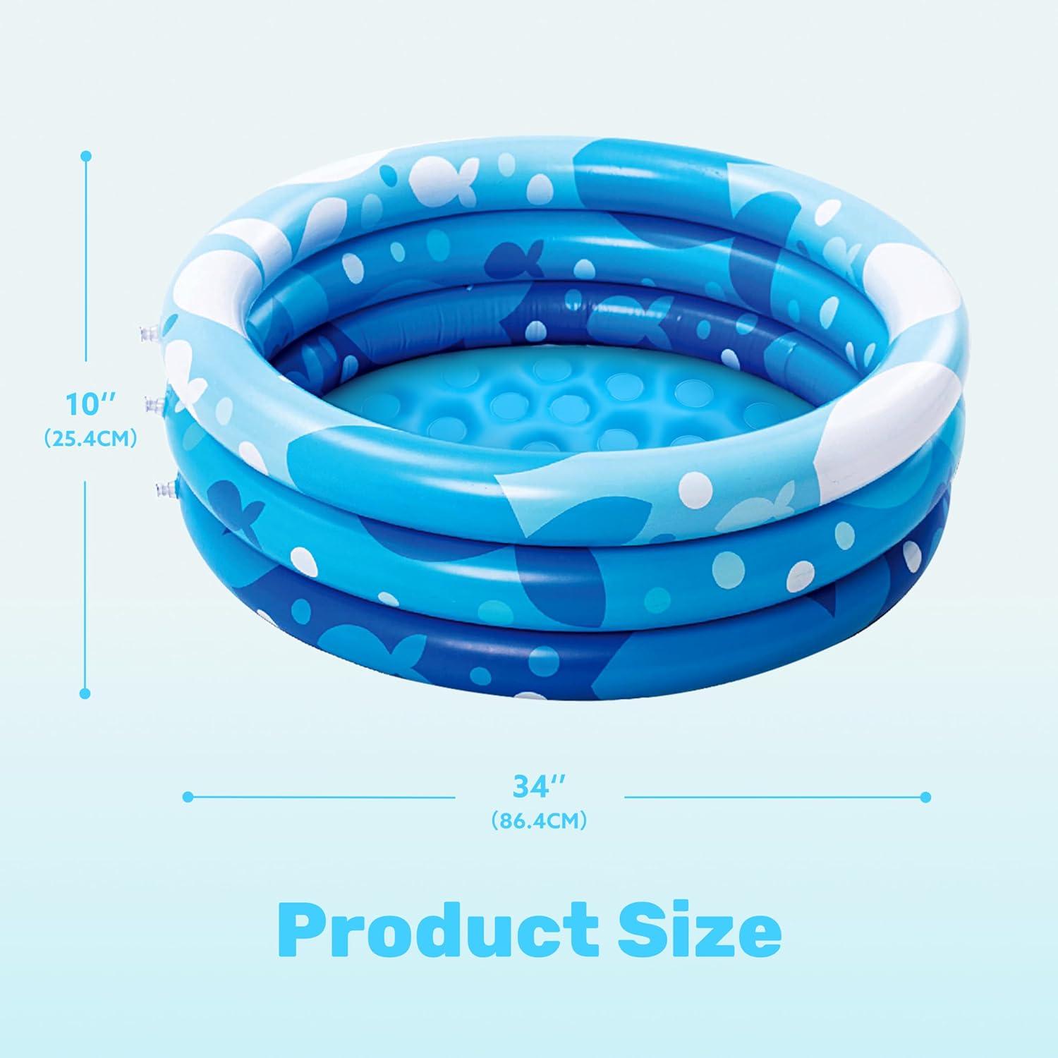 imageSloosh Inflatable Kiddie Pool 34x10 Blow Up Kid Swimming Pool3 Rings Blue Baby Pool for ToddlerPlay Pit for Dog with Geometric Pattern for Summer Water Party Backyard GardenFishFish