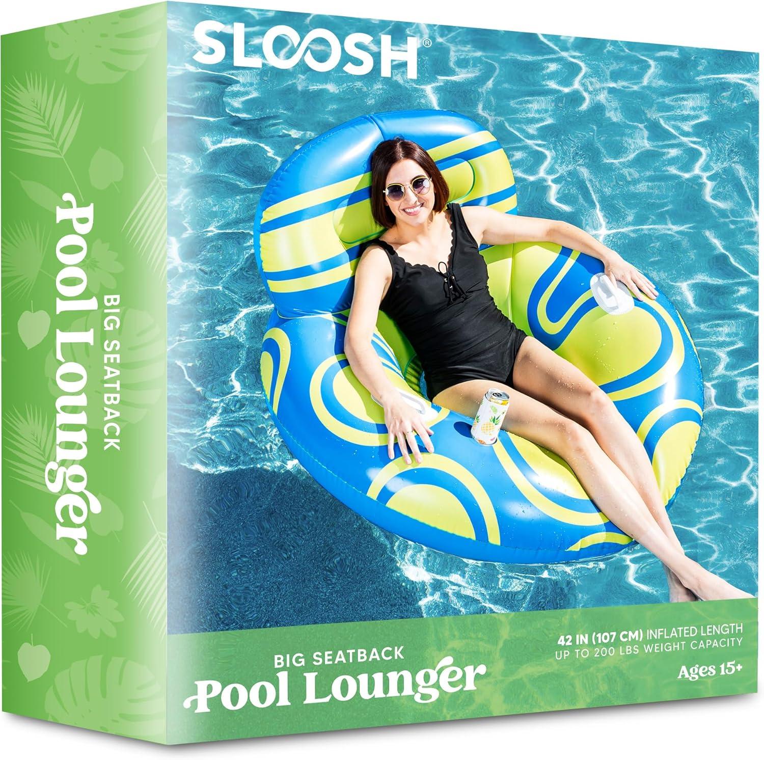 imageSloosh Inflatable Pool Floats Lounger Pool Floaties Blow Up Air Sofa Floating Chair with Big Backrest Heavy Duty River Tubes Summer Lake Beach Water Float Raft Floaty for Adults Blue WhiteBlue Yellow