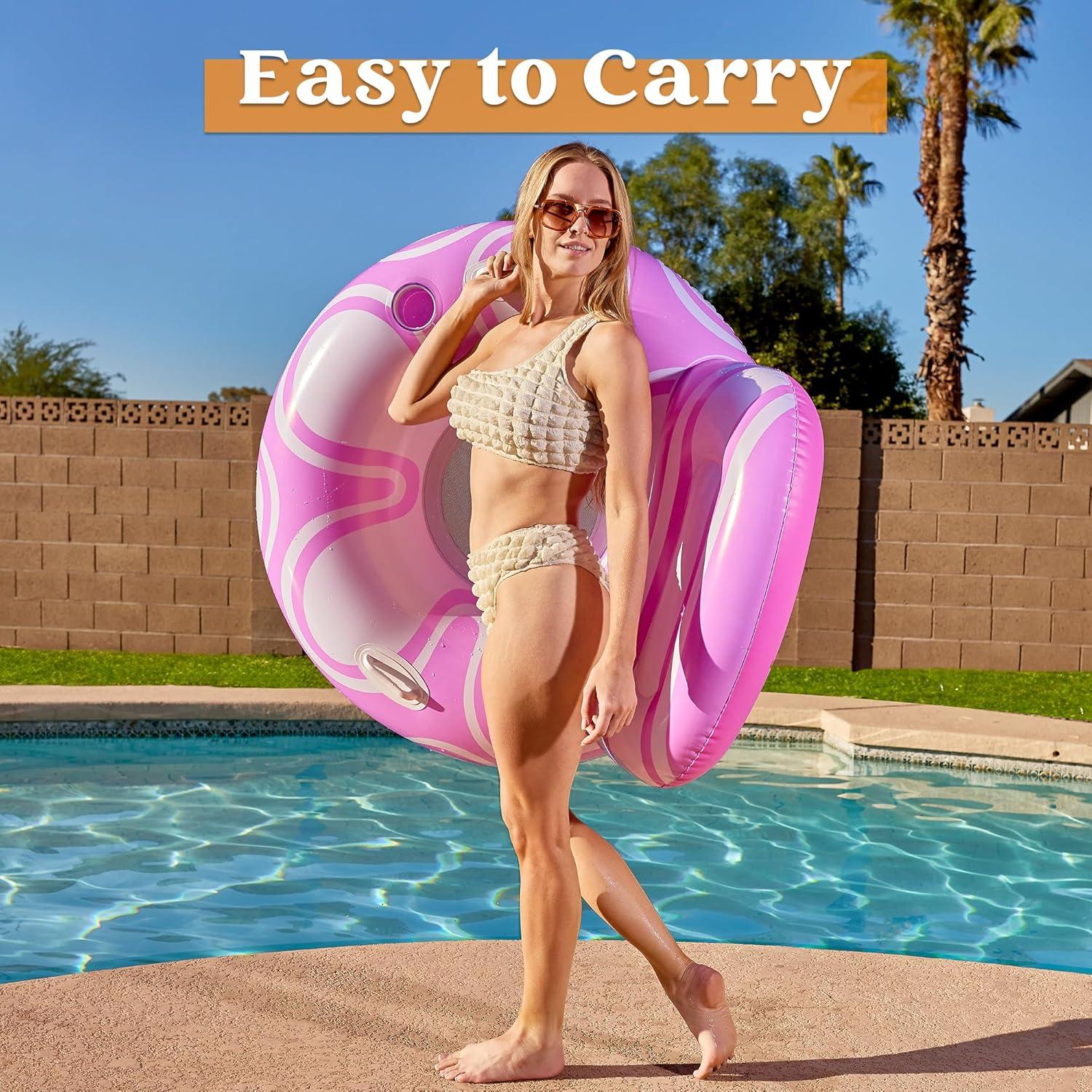 imageSloosh Inflatable Pool Floats Lounger Pool Floaties Blow Up Air Sofa Floating Chair with Big Backrest Heavy Duty River Tubes Summer Lake Beach Water Float Raft Floaty for Adults Blue WhitePink White