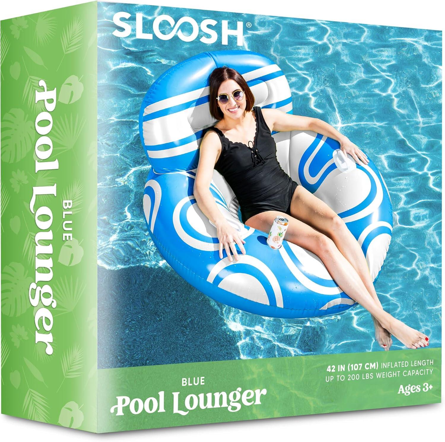 imageSloosh Inflatable Pool Floats Lounger Pool Floaties Blow Up Air Sofa Floating Chair with Big Backrest Heavy Duty River Tubes Summer Lake Beach Water Float Raft Floaty for Adults Blue WhiteBlue White