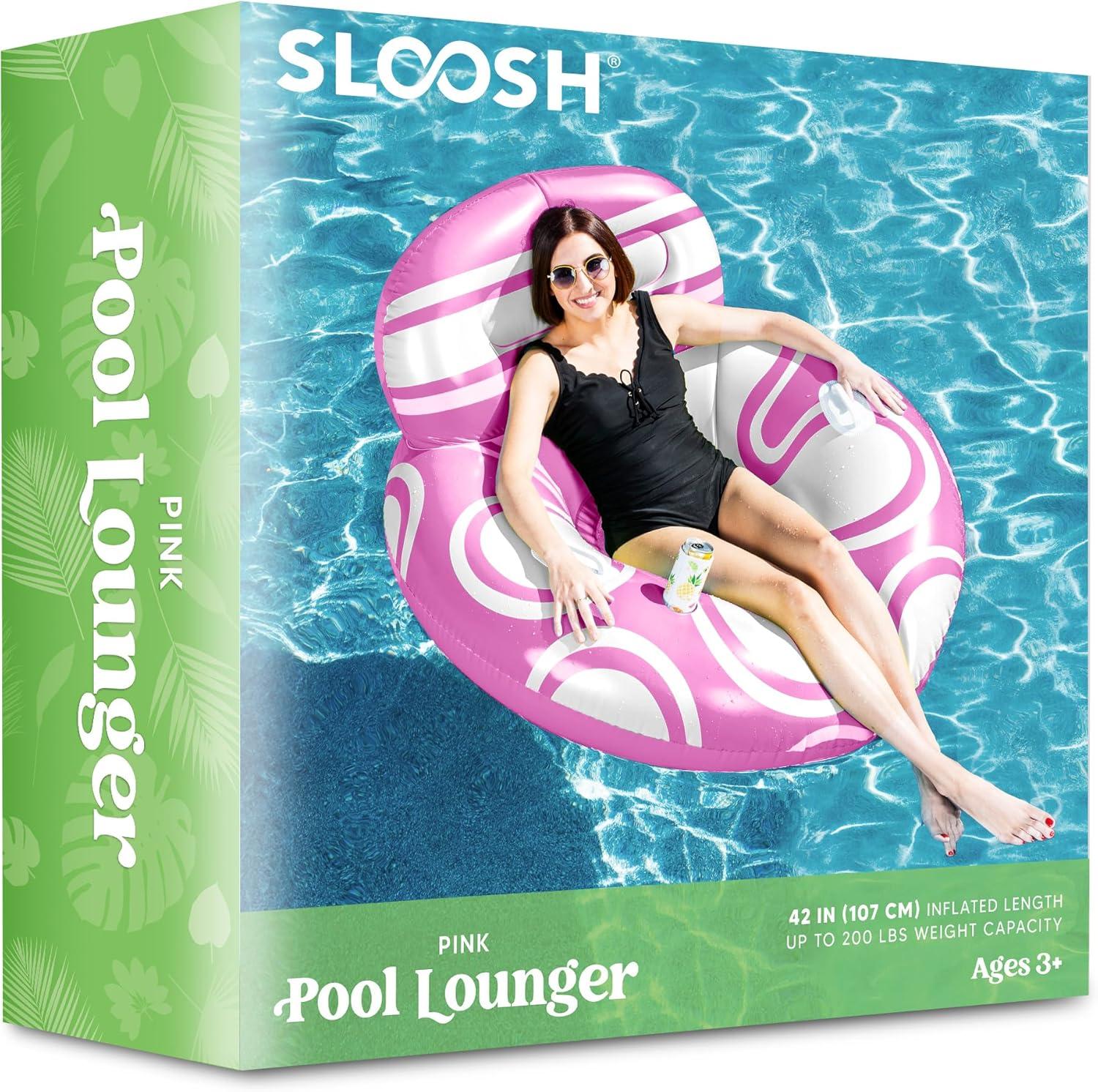 imageSloosh Inflatable Pool Floats Lounger Pool Floaties Blow Up Air Sofa Floating Chair with Big Backrest Heavy Duty River Tubes Summer Lake Beach Water Float Raft Floaty for Adults Blue WhitePink White