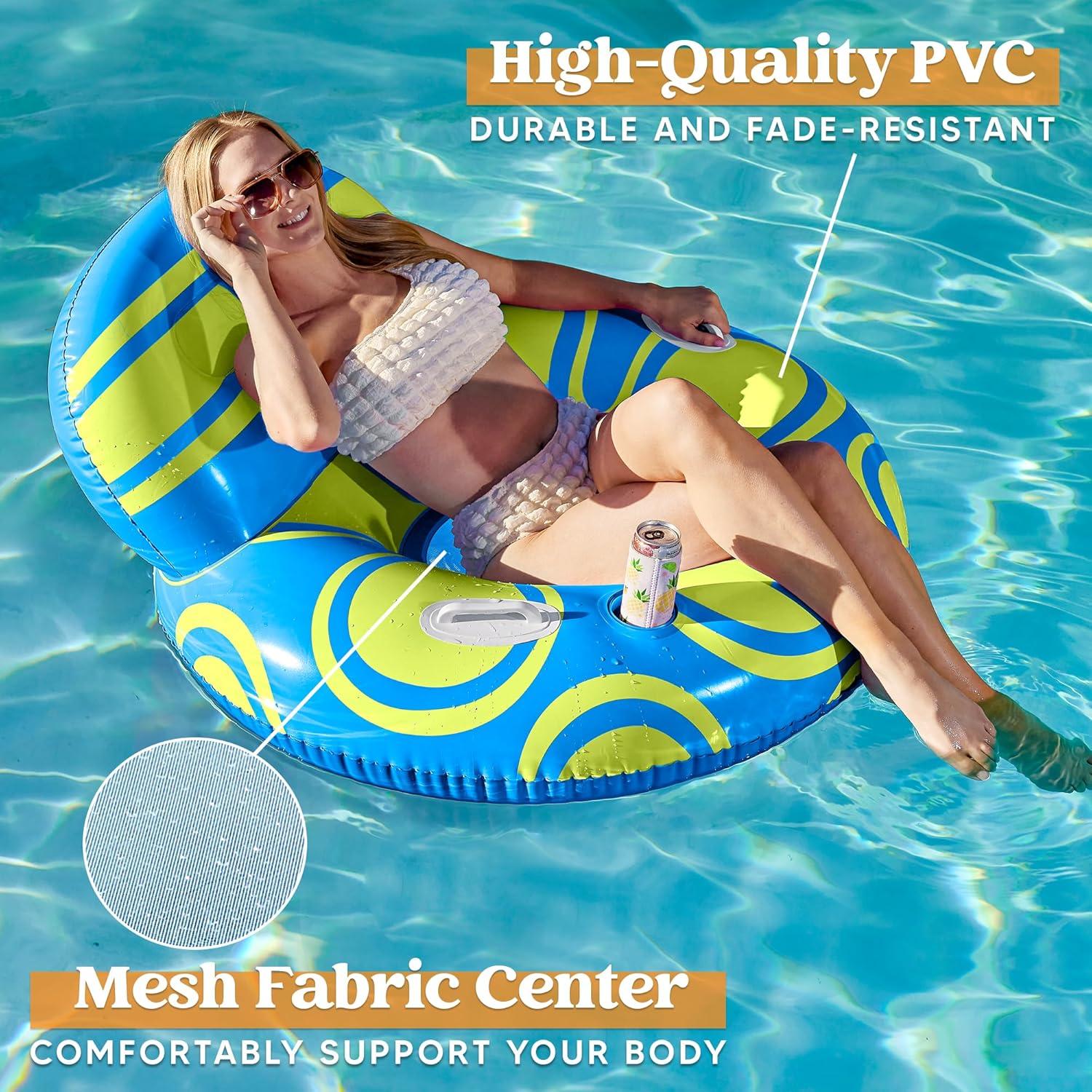 imageSloosh Inflatable Pool Floats Lounger Pool Floaties Blow Up Air Sofa Floating Chair with Big Backrest Heavy Duty River Tubes Summer Lake Beach Water Float Raft Floaty for Adults Blue WhiteBlue Yellow