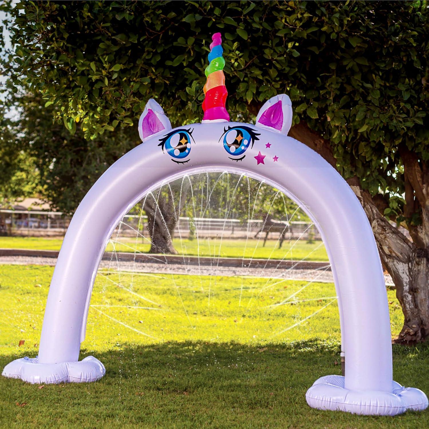 imageSloosh Inflatable Ride a Unicorn Costume Sprinkler Arch Water Toys Sprinkler for Kids Outdoor Play Summer Water Party Supplies Backyard Outside Games Activities 8265