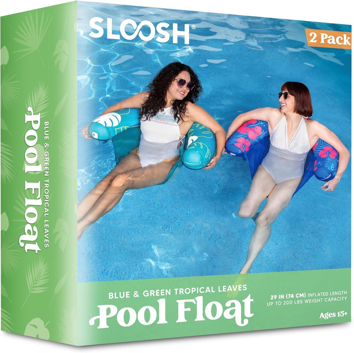 imageSloosh Pool Floats Adult 2 Pack Inflatable Noodle Chair with Sling Soft Fabric Floating Pool Float Lounge for Summer Water FunFlower Leaves