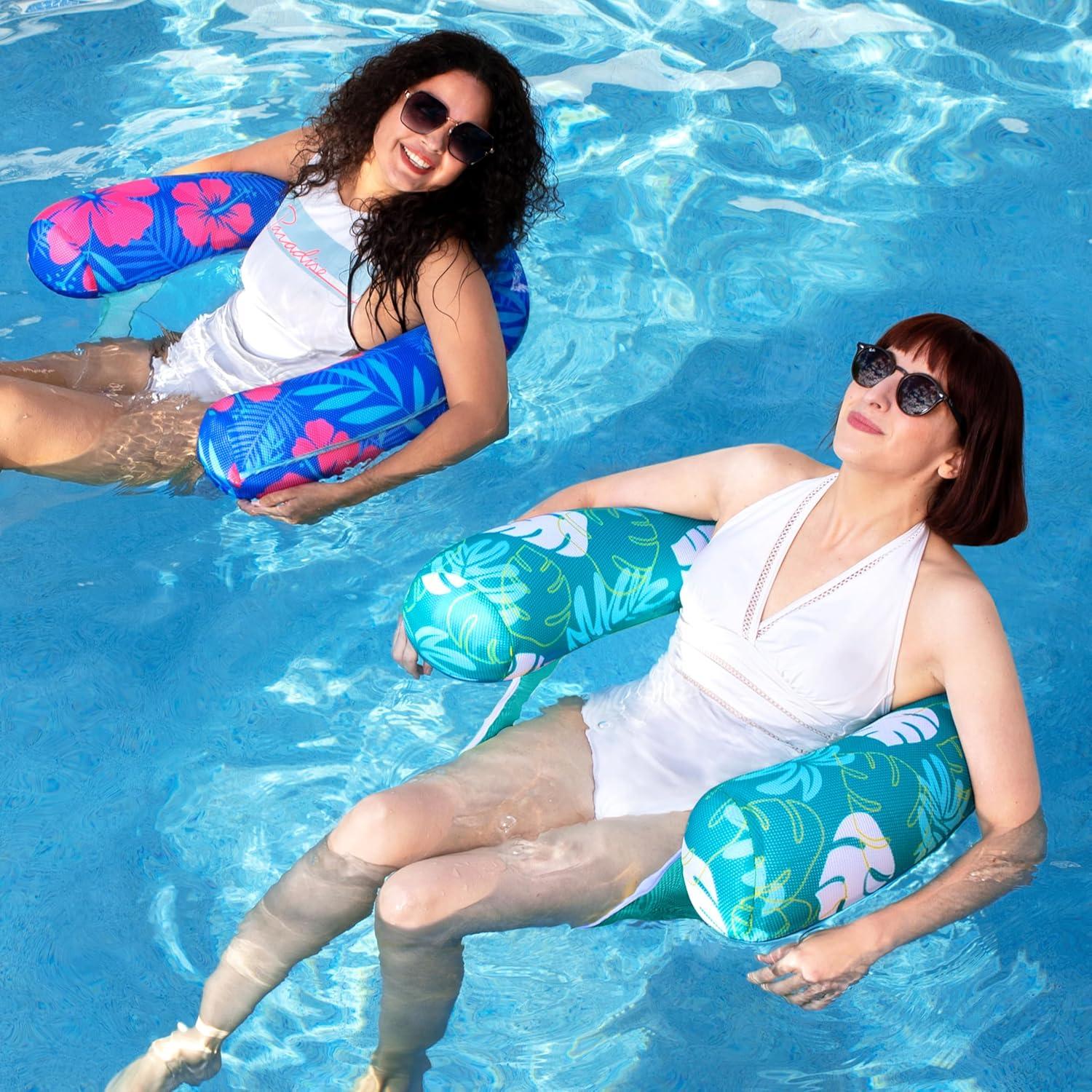 imageSloosh Pool Floats Adult 2 Pack Inflatable Noodle Chair with Sling Soft Fabric Floating Pool Float Lounge for Summer Water FunFlower Leaves