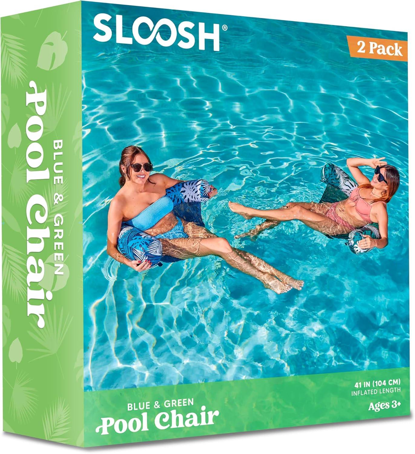 imageSloosh Pool Floats Adult 2 Pack Inflatable Noodle Chair with Sling Soft Fabric Floating Pool Float Lounge for Summer Water FunTropical Leaves