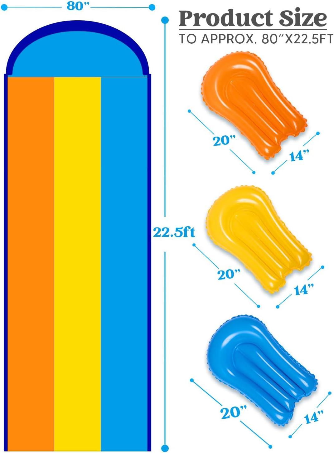 imageSloosh Triple Water Slide with 3 BodyBoards 225FT Lawn Water Slip Splash Pad Slide Summer Toy with Build in Advanced Sprinkler for Kids Adults Backyard Summer Water Fun225FT