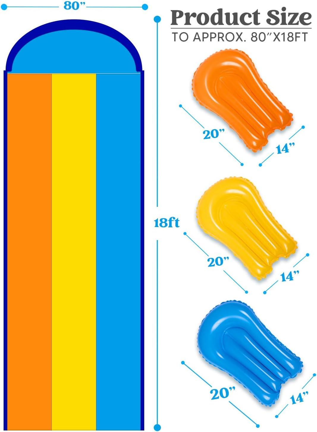 imageSloosh Triple Water Slide with 3 BodyBoards 225FT Lawn Water Slip Splash Pad Slide Summer Toy with Build in Advanced Sprinkler for Kids Adults Backyard Summer Water Fun18FT