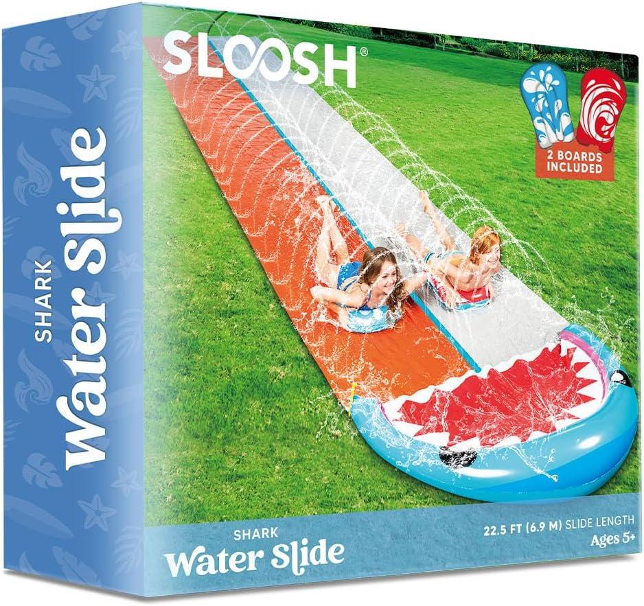 imageSloosh Water Slides with 2 Inflatable Boards225ft Double Lane Splash Slip Lawn Water Slide with Advanced Sprinklers Summer Toy for Kids Adults Fun Backyard Summer Outdoor SharkShark