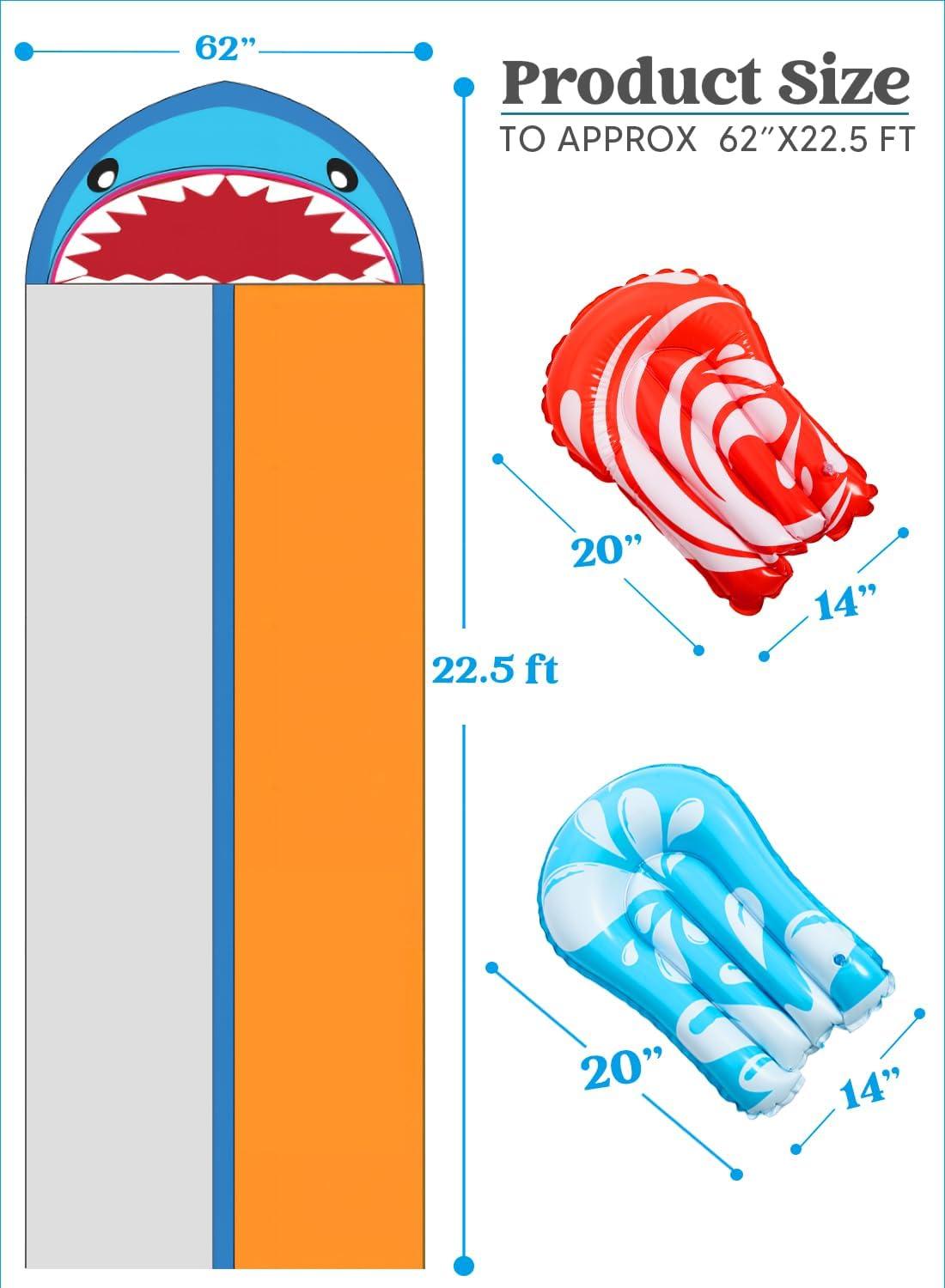 imageSloosh Water Slides with 2 Inflatable Boards225ft Double Lane Splash Slip Lawn Water Slide with Advanced Sprinklers Summer Toy for Kids Adults Fun Backyard Summer Outdoor SharkShark