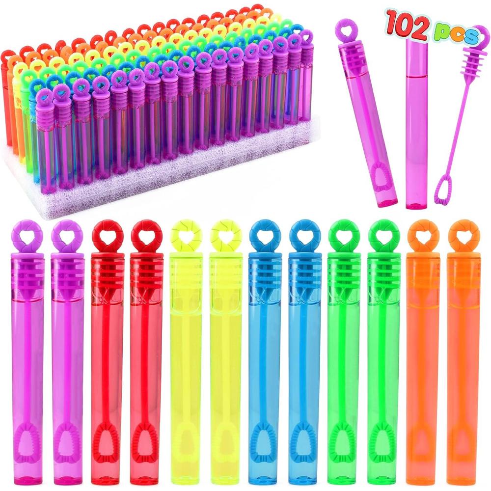 imageJOYIN 102 Pcs 6 Colors Mini Bubble Wands Bulk Party Favors Assortment Toys for Kids Carnival Prizes Wedding Outdoor Gifts for Girls amp Boys Easter Basket Stuffers Goodie Gift Bag Stuffer Fillers