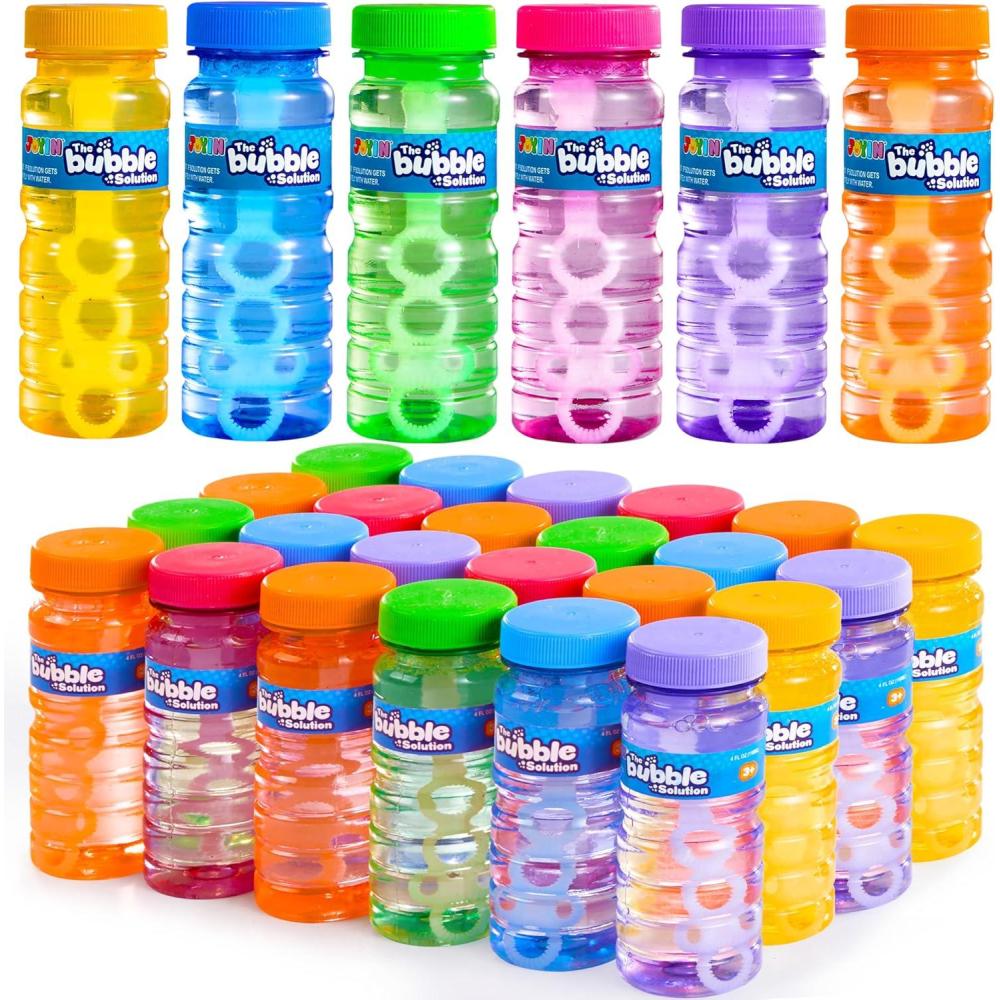 imageJOYIN 24 Pcs Bubble Bottles with Wand Assortment for Kids 4oz Blow Bubbles Solution Novelty Summer Toy Party Favors Birthday Outdoor amp Indoor Activity