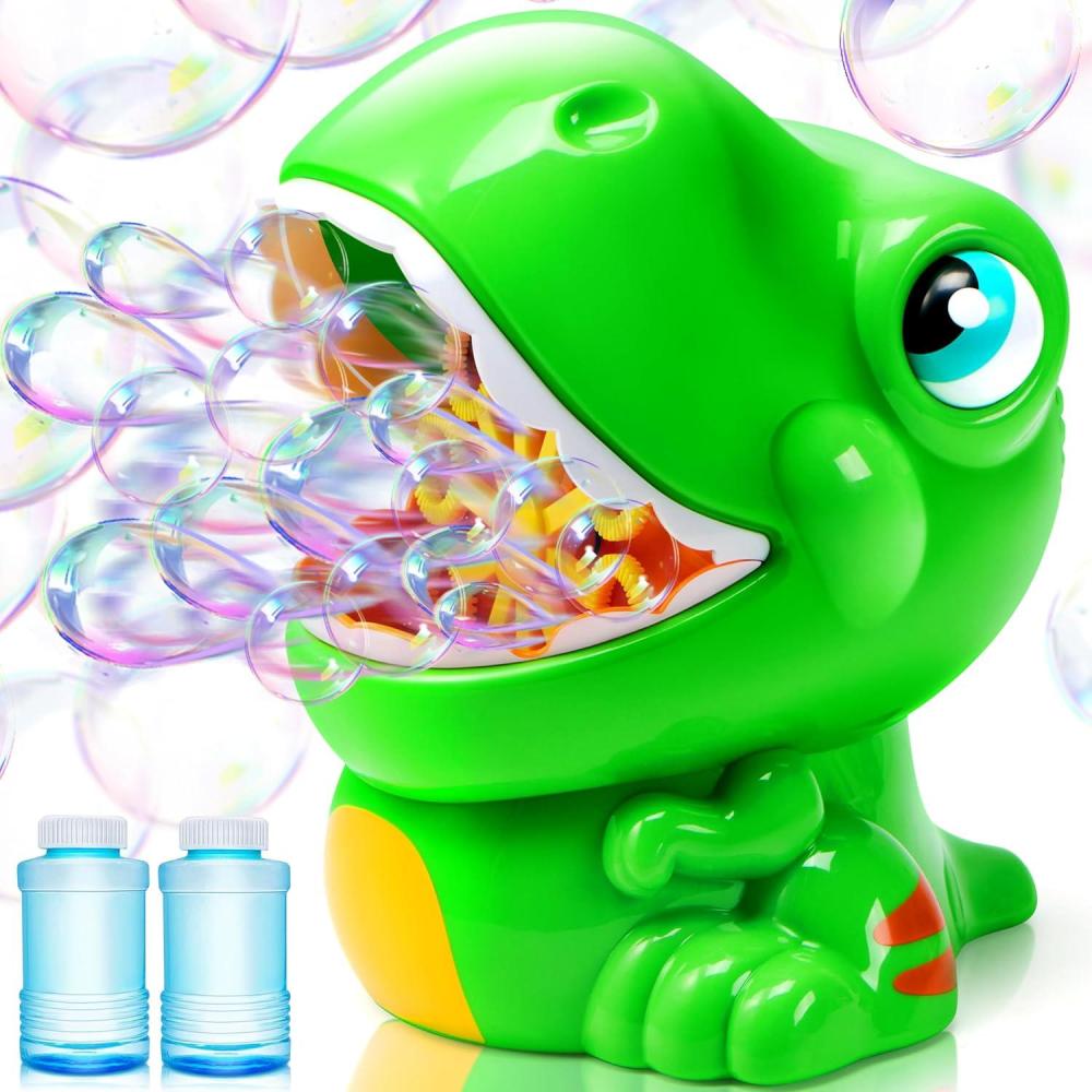 imageJOYIN Dinosaur Bubble Machine Bubble Machine Gun Blower with Solutions for Kids Summer Outdoor Indoor Toy Dinosaur Party Favor Kids Birthday Gift GreenGreen