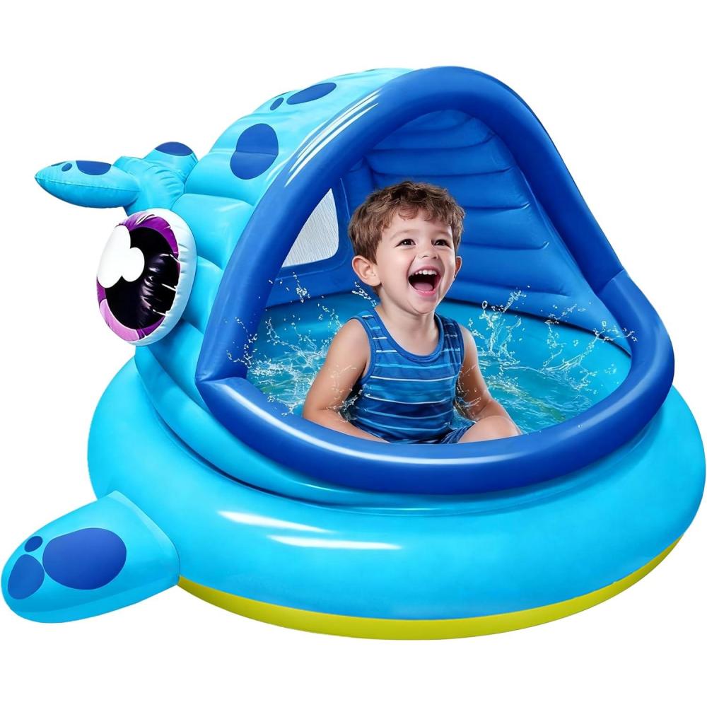 imageJOYIN Inflatable Shade Kiddie PoolWhale Baby Pool Tent Infant Swimming Pool for Kids 54 x 56 x 28Blow Up Toddler Pool for Swim Party Toys Summer Water Beach Fun
