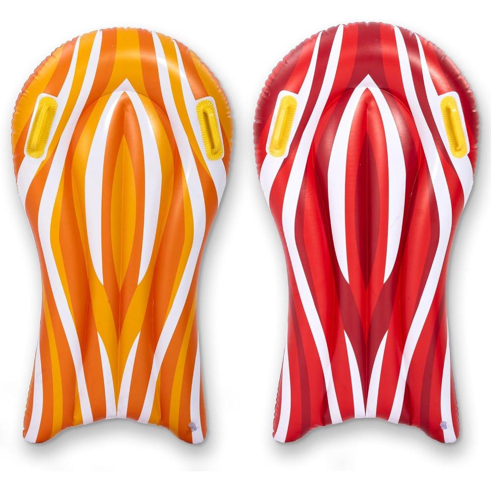imageSLOOSH 2 Pack Inflatable Body Boards for Water Slides Surfing Board Pool Floats Swimming Pool Floating Boards Learn to Swim Summer Water Fun Toy for Kids and Toddlers Red and Orange