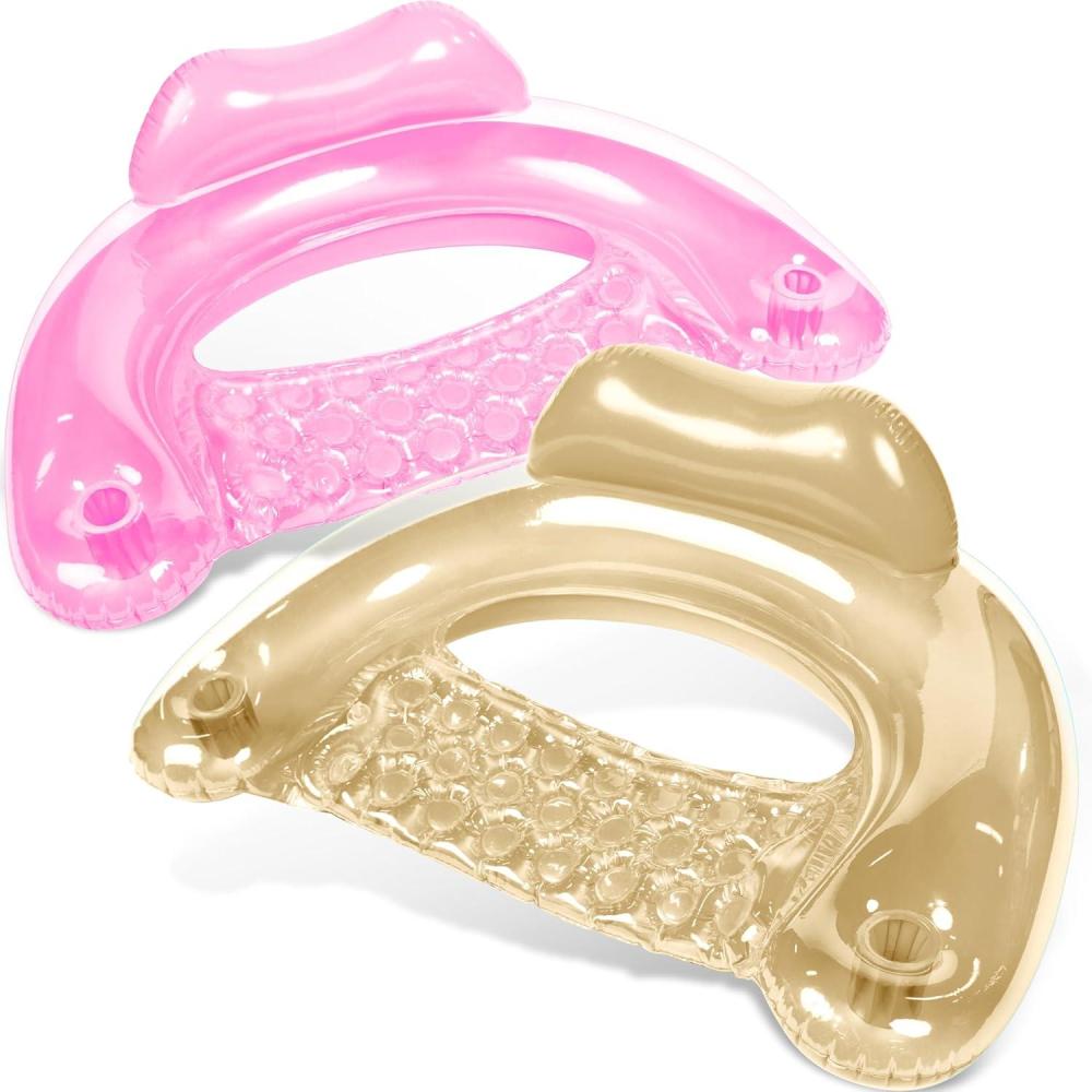 imageSLOOSH Inflatable Pool Floats Adult2 Pack Pool Chairs with Cup HoldersBlow up Floats ChairHammock Noodle Mat for Relaxing Summer Water Fun Swimming Party BeachPure Pink Champagne