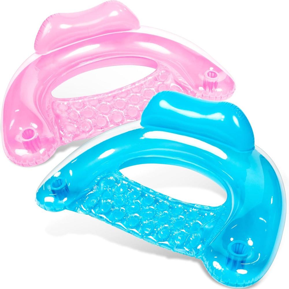 imageSLOOSH Inflatable Pool Floats Adult2 Pack Pool Chairs with Cup HoldersBlow up Floats ChairHammock Noodle Mat for Relaxing Summer Water Fun Swimming Party BeachPure Blue Pink