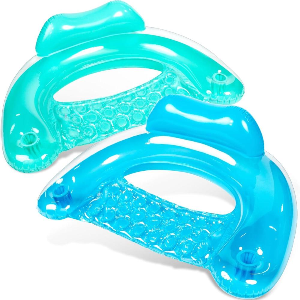 imageSLOOSH Inflatable Pool Floats Adult2 Pack Pool Chairs with Cup HoldersBlow up Floats ChairHammock Noodle Mat for Relaxing Summer Water Fun Swimming Party BeachPure Blue Green