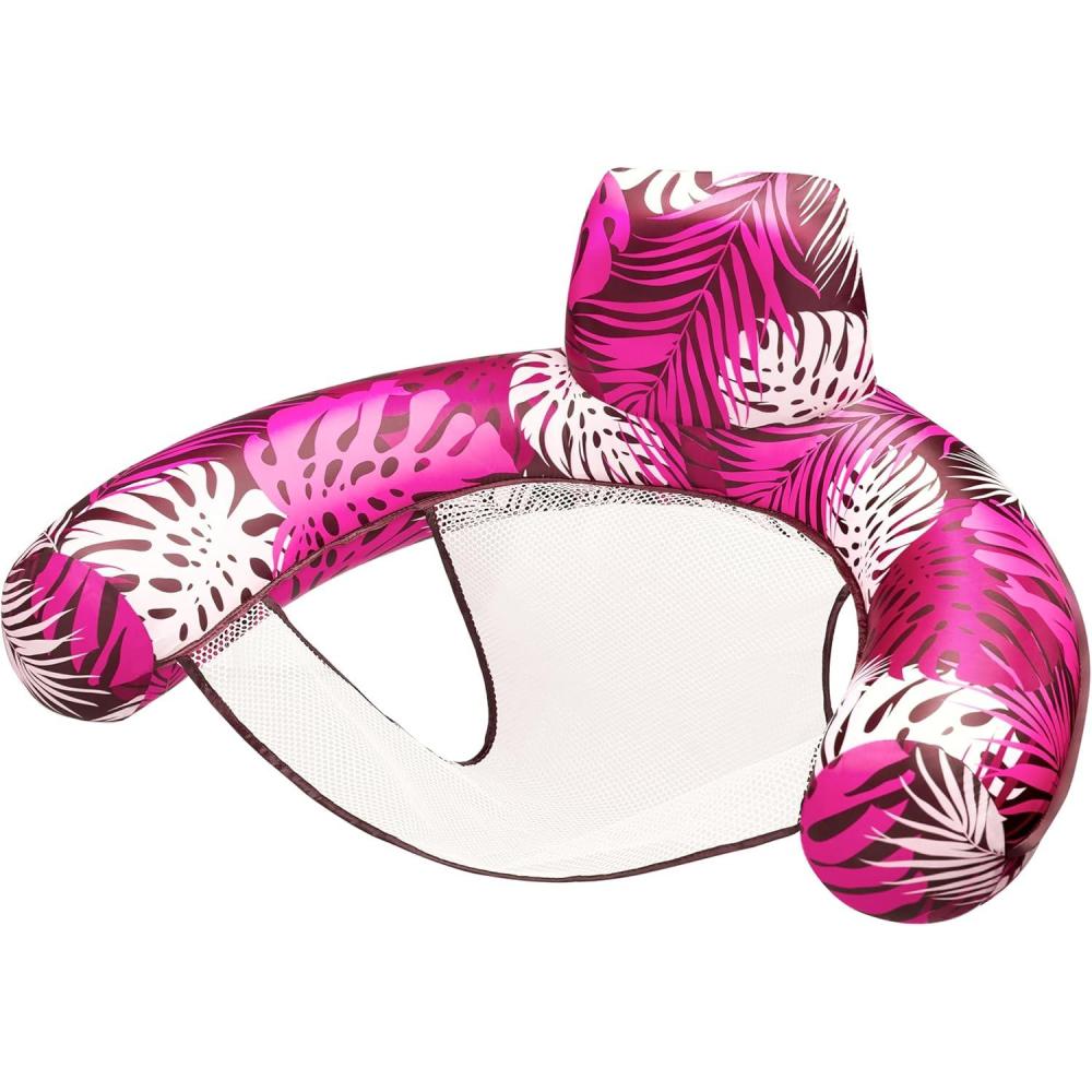 imageSLOOSH Inflatable Pool Floats AdultLounge Chair Adult with Plant PatternFloating Water HammockBlow up Pool Noodles Rafts for Relaxing Swimming Party Summer Water Beach Lake FunPink