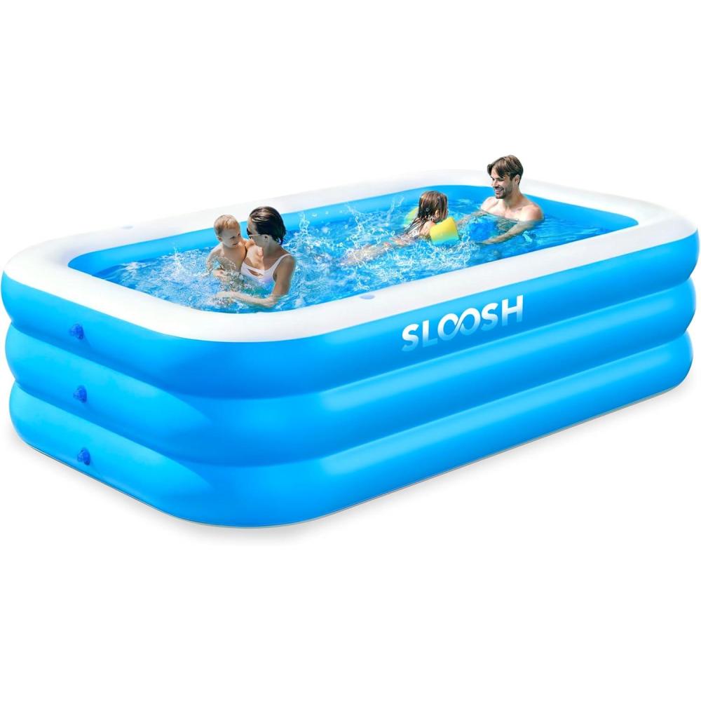 imageSLOOSH Inflatable Pool for Adults with Seats 120 x 72 x 22 FullSized Blow Up Durable Thickened Above Ground Family Pool Large Swimming Pools for Backyard Garden Lawn Summer Water Party BlueBlue