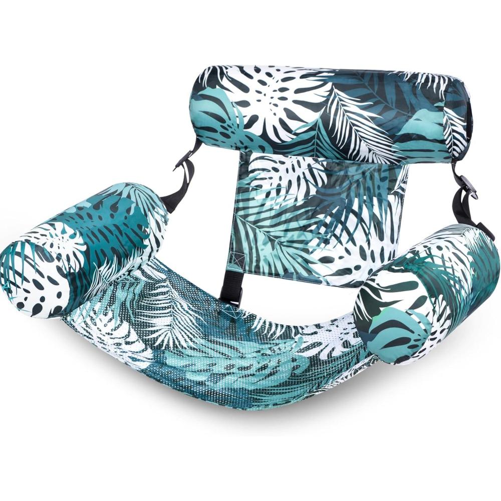 imageSLOOSH Pool Floats Chairs AdultInflatable Pool LoungePlant Pattern Floating Mat HammockBlow up Water Chairs Noodles rafts for Party Summer Water Beach FunGreen leaves