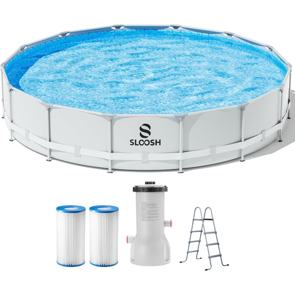 imageSLOOSH Round Above Ground Pool 12ft x 30inch Outdoor Round Frame Above Ground Swimming Pool Set for Kids Adults with Filter Pump15ft x 42inch