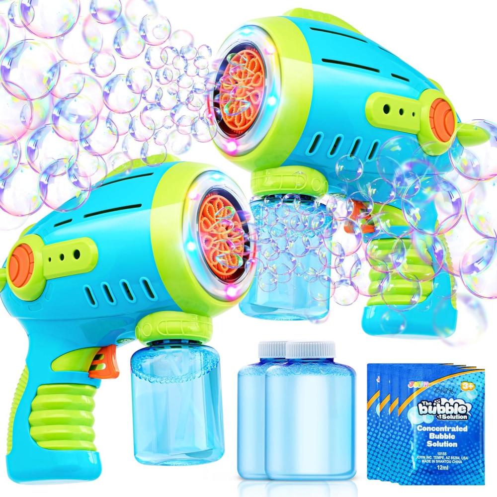 imageSloosh 10 Holes Bubble Gun for Kids Bubble Machine Gun for Toddlers 13 Automatic Light Up Airship Blower with 2 Bottles 4 Bags Refill Solution Summer Outdoor Toy Party Easter Gift