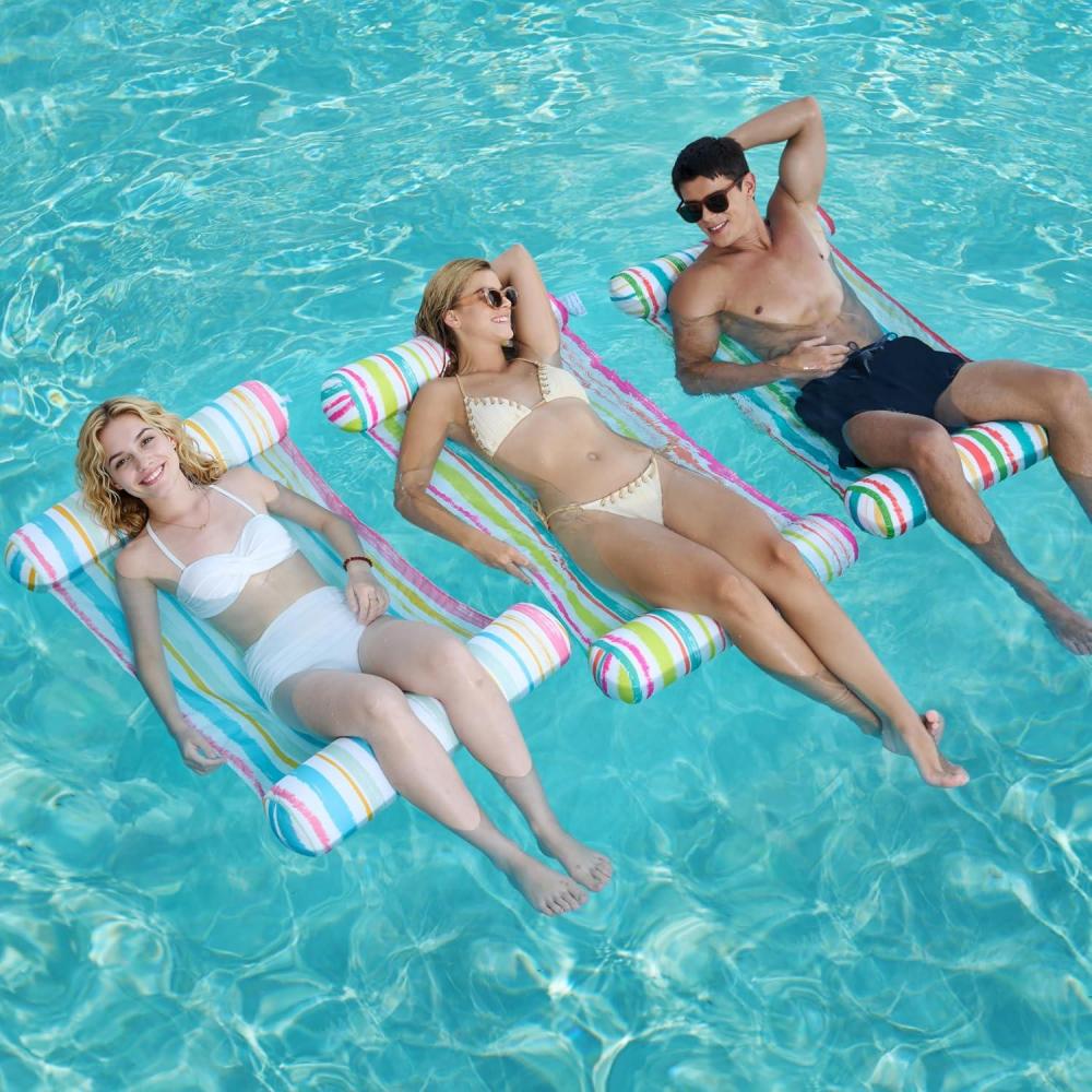 imageSloosh 3 Pack 4in1 Inflatable Pool Floats Water Hammock Lounges MultiPurpose Swimming Pool Accessories Saddle Lounge Chair Drifter for Pool Lake Outdoor BeachOrangeRedBlue